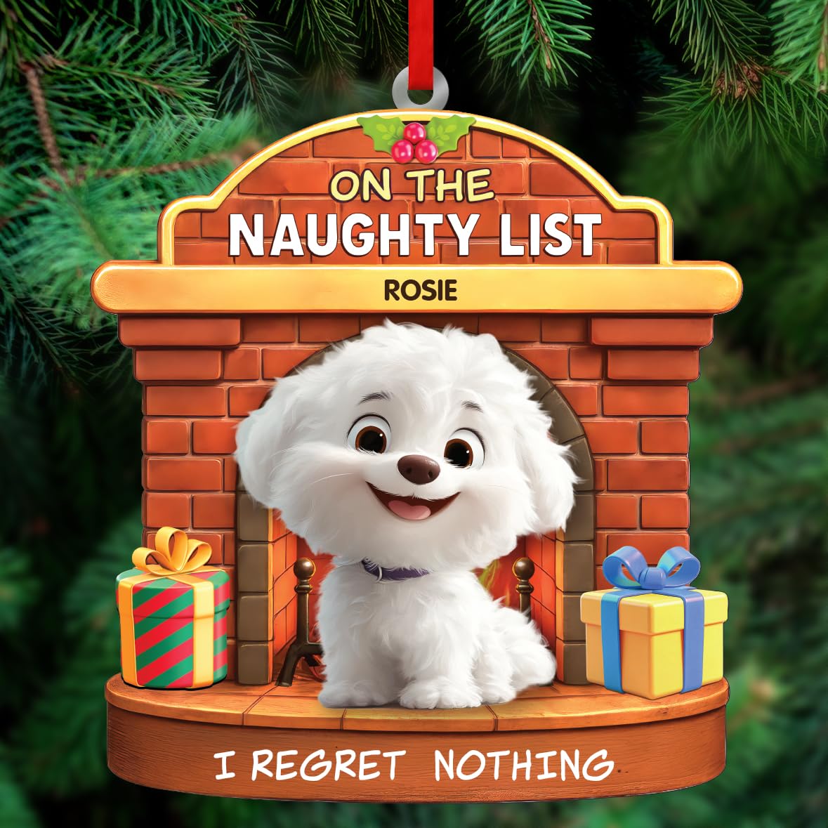 Personalised Christmas Tree Decorations Custom Name Pet Christmas Bauble Xmas Ornaments Pet Lover Keepsake Gifts for Family & Friends (Fireplace Dog)