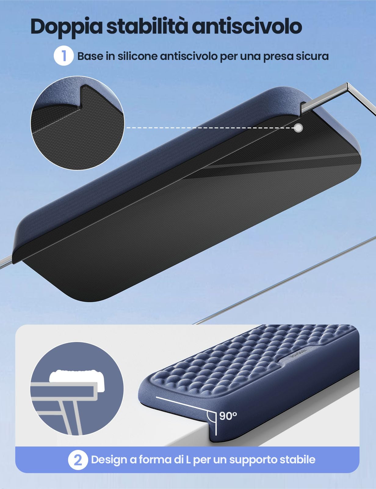 VAYDEER 2 Pz Poggiapolsi Memory Foam Antiscivolo Ergonomico per Scrivania Ufficio Gaming Blu
