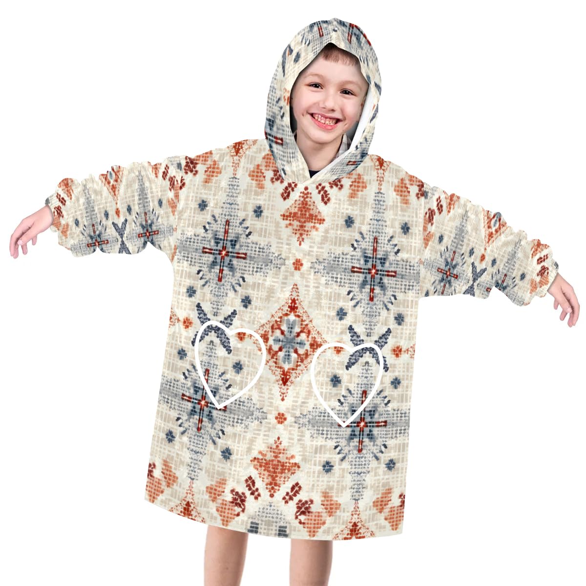Wearable Blanket Hoodie for Kids, Cultural Aztec Fleece Sweatshirt Blanket Oversized Blanket Sweatshirt with Pocket Flannel Warm Hooded Blanket 6-10 Year Old Girl Boy Gift, One Size