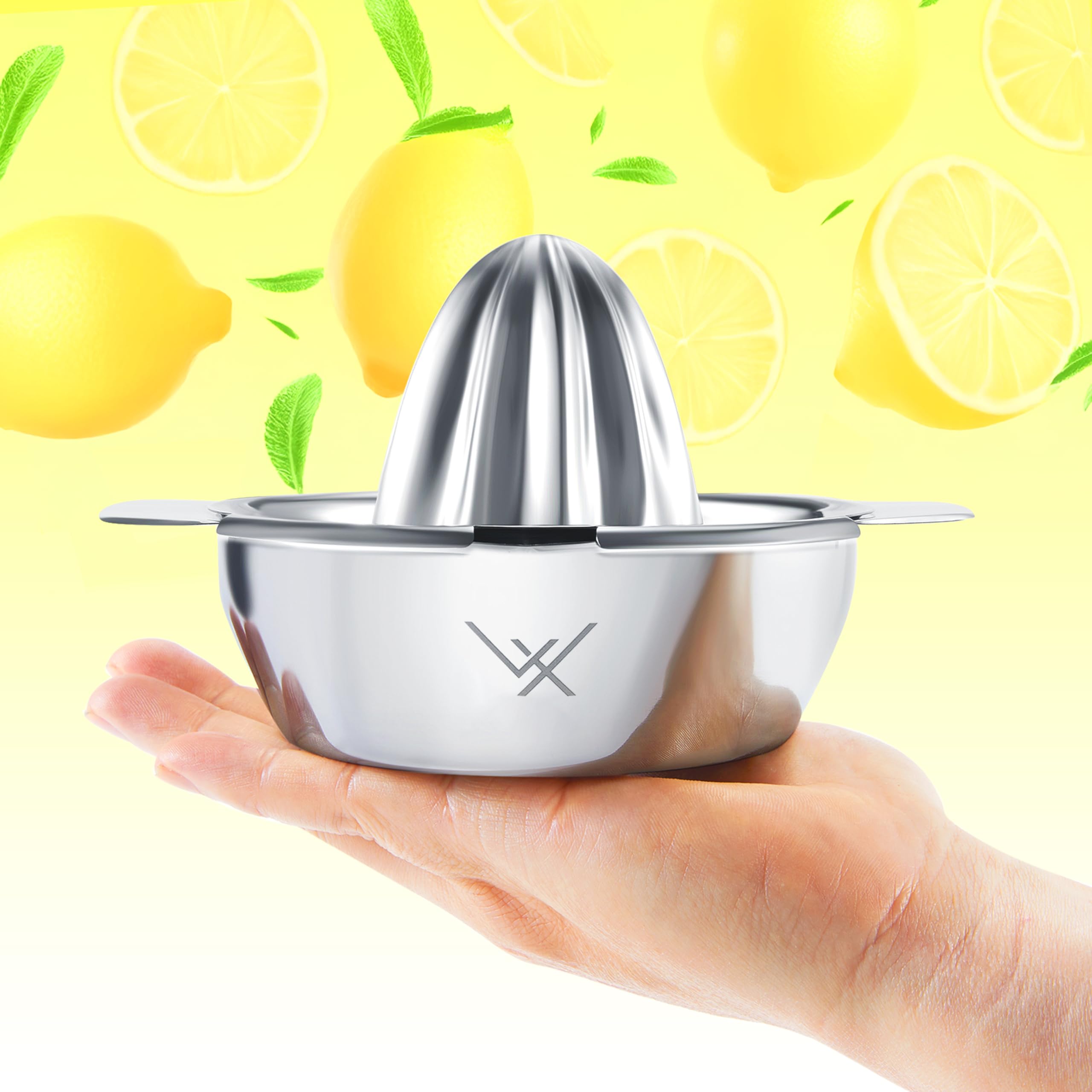VALUXE® Premium Zitronenpresse Edelstahl - Zitruspresse für Zitronen, Limetten & Orangen mit 350ml Behälter - Manuelle Limetten-Presse, Lemon Squeezer spülmaschinengeeignet