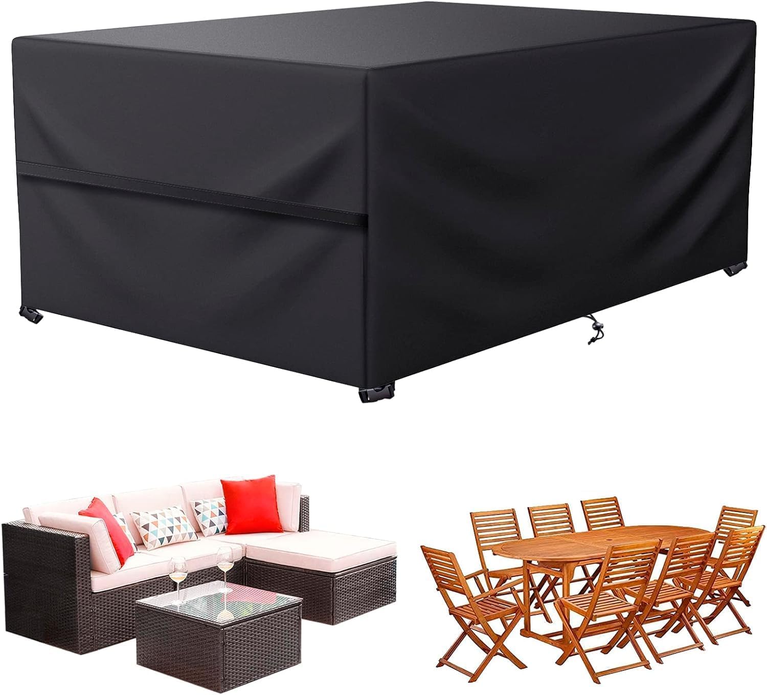 Housse de meubles de patio imperméable 340x220cm pour table et chaises d'extérieur
