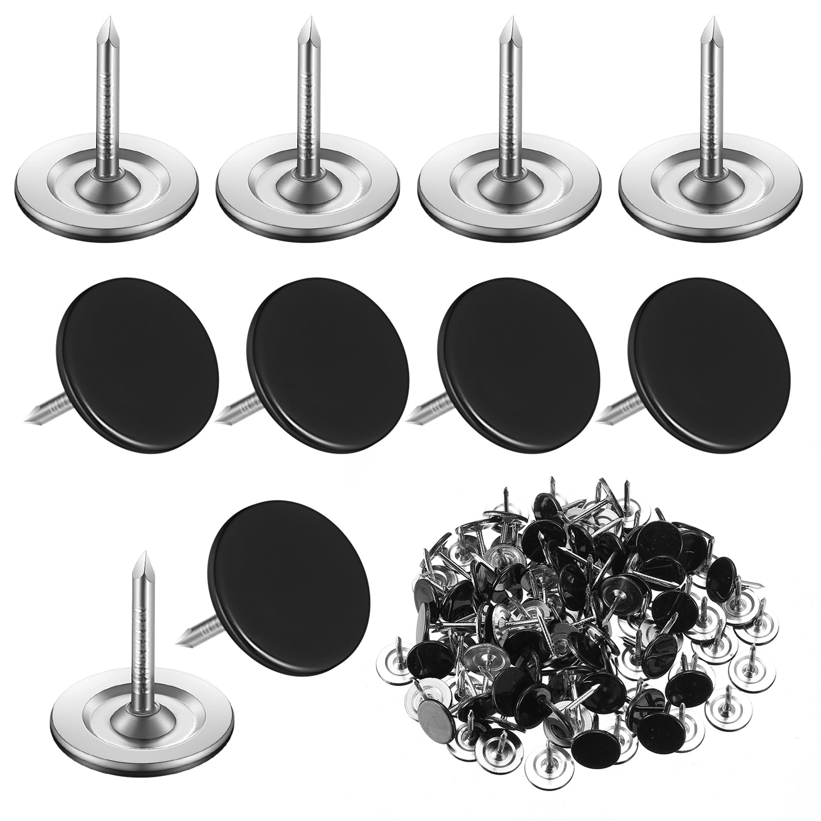 100 Szt Gwoździe Tapicerskie Czarne, Pinezki z Płaską Główką, Gwoździe Dekoracyjne do Tablicy Korkowej, Sofy, Wezgłowia, Mebli, 11 x 13 mm