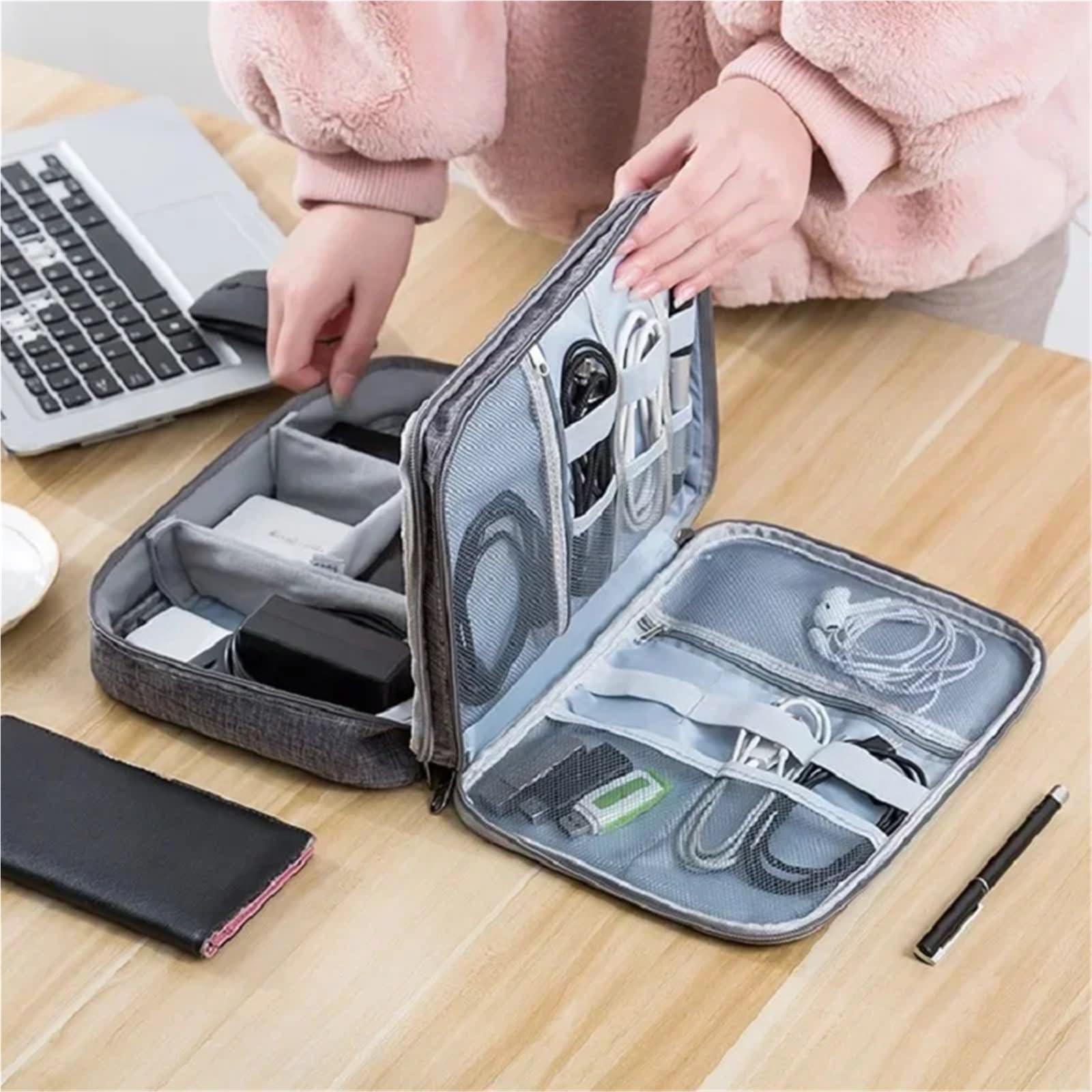 Bolsa organizadora de Cables | Organizador electrónico digital impermeable de gran capacidad(Black)