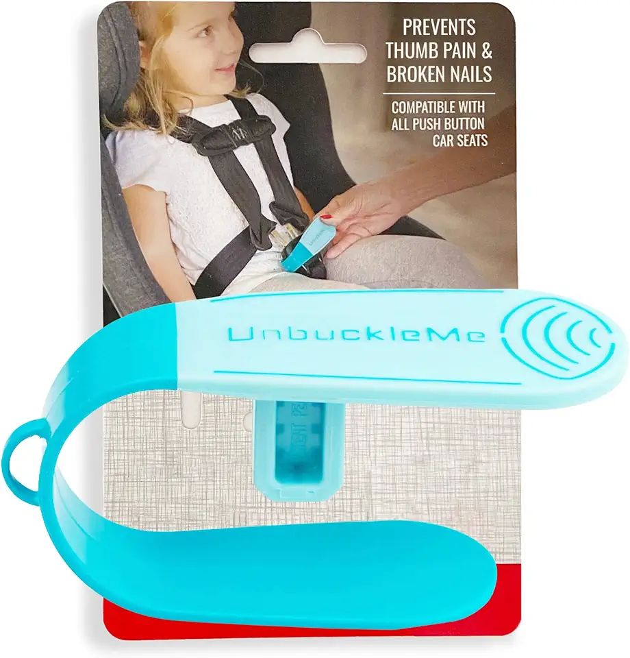 UnbuckleMe Car Seat Buckle Release Tool - Easy Opener Aid for Arthritis, Long Nails, Older Kids - Button pusher for infant, toddler, convertible 5 pt harness car seats - As Seen on Shark Tank (Aqua)