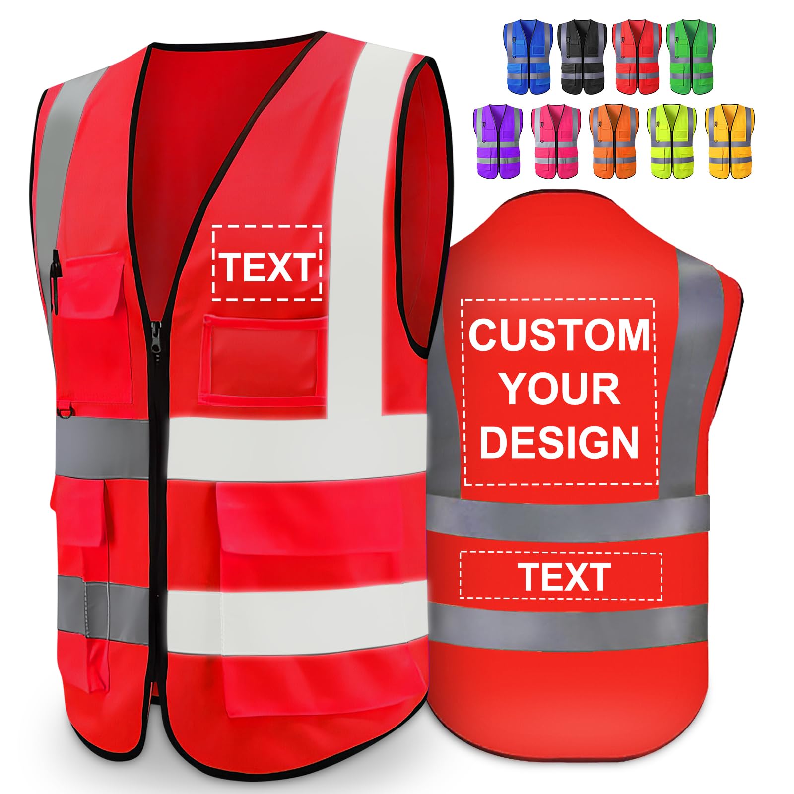 Custom Safety Vest for Men High Visibility Reflective Protective Workwear with 5 Pockets Custom Logo Class 2 for Construction
