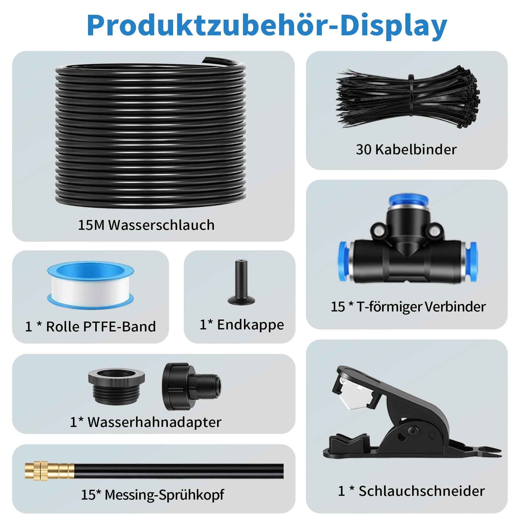 Bewässerungssystem Garten, 360° Curved Garden Automatic Irrigation System, 15M PE Pneumatik Schlauch Kit für Bewässerungssysteme, Flower Bed und Terrasse Pflanzen