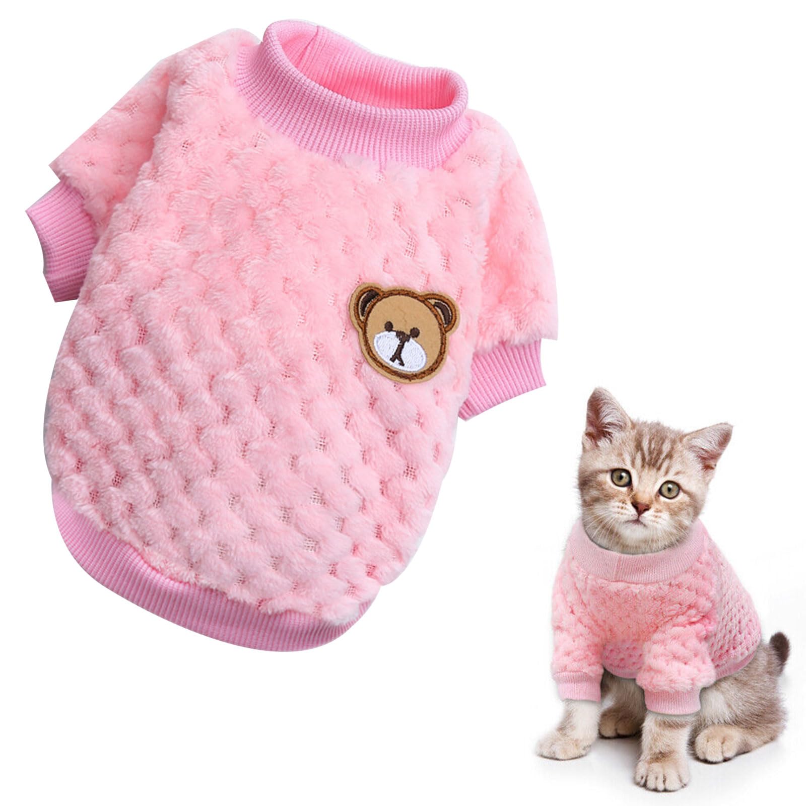 Pull pour Petit Chien/Chat, Pull-Overs en Polaire pour Petits Chiens, Pull d'hiver Manteau en Polaire, Manteaux d'hiver pour Chien//Chat, Manteau d'hiver Chaud Doux et Pelucheux, L, Rose
