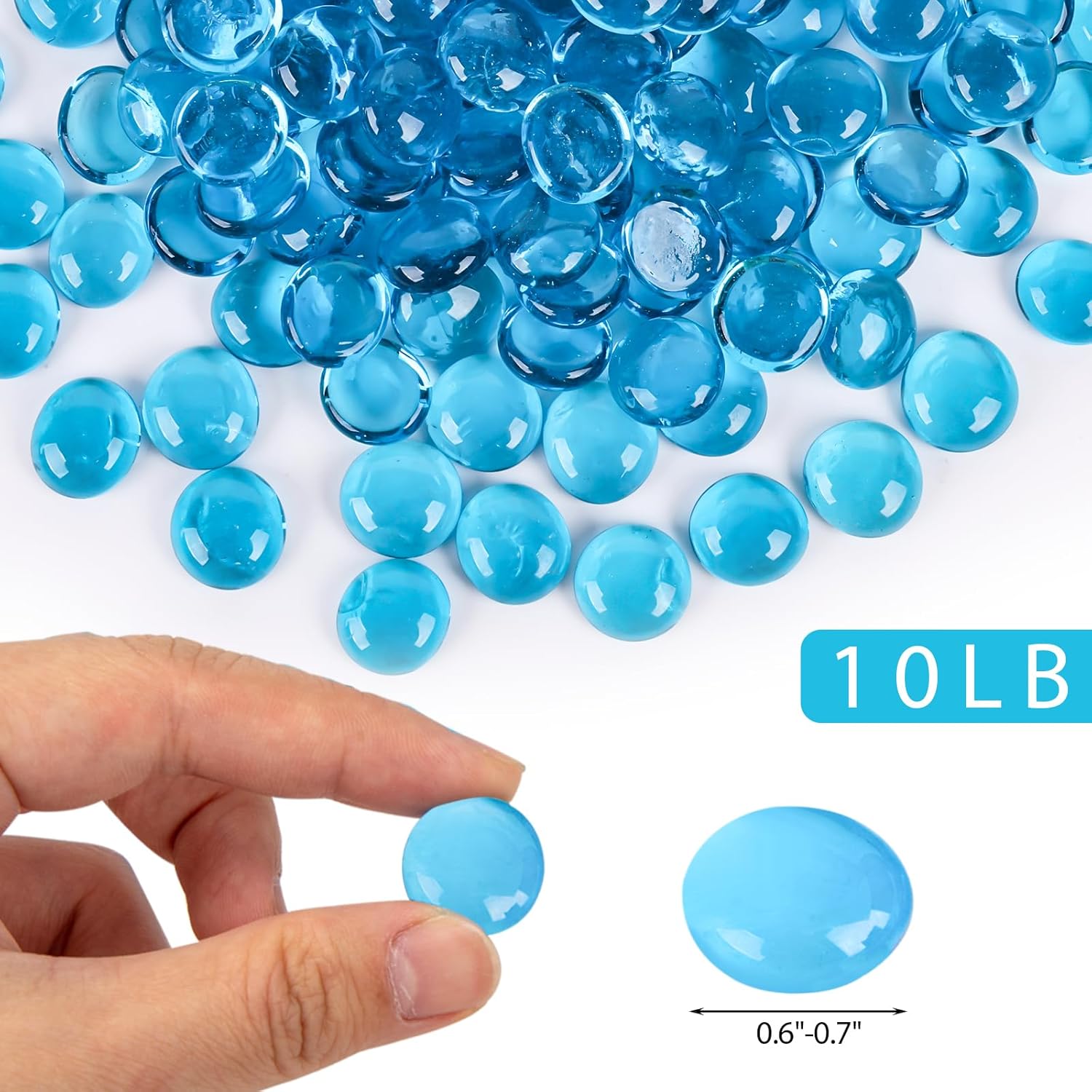 DomeStar 10LB Blue Fire Pit Glass Rocks, Reflective Round Glass Beads for Natural Propane Fire Pit Landscaping