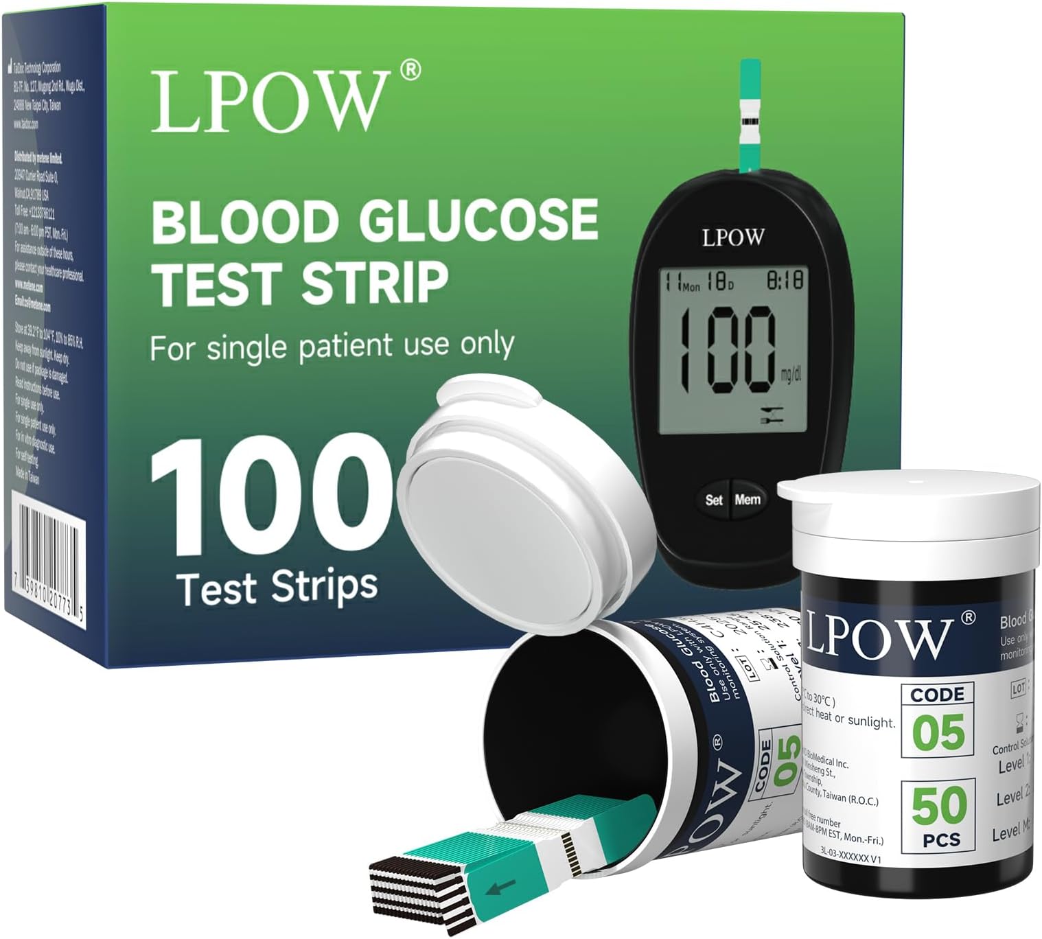 Blood Sugar Test Strips, 100 Count Test Strips for Diabetes, Use with LPOW Blood Glucose Monitor Only (Model: LPOW)