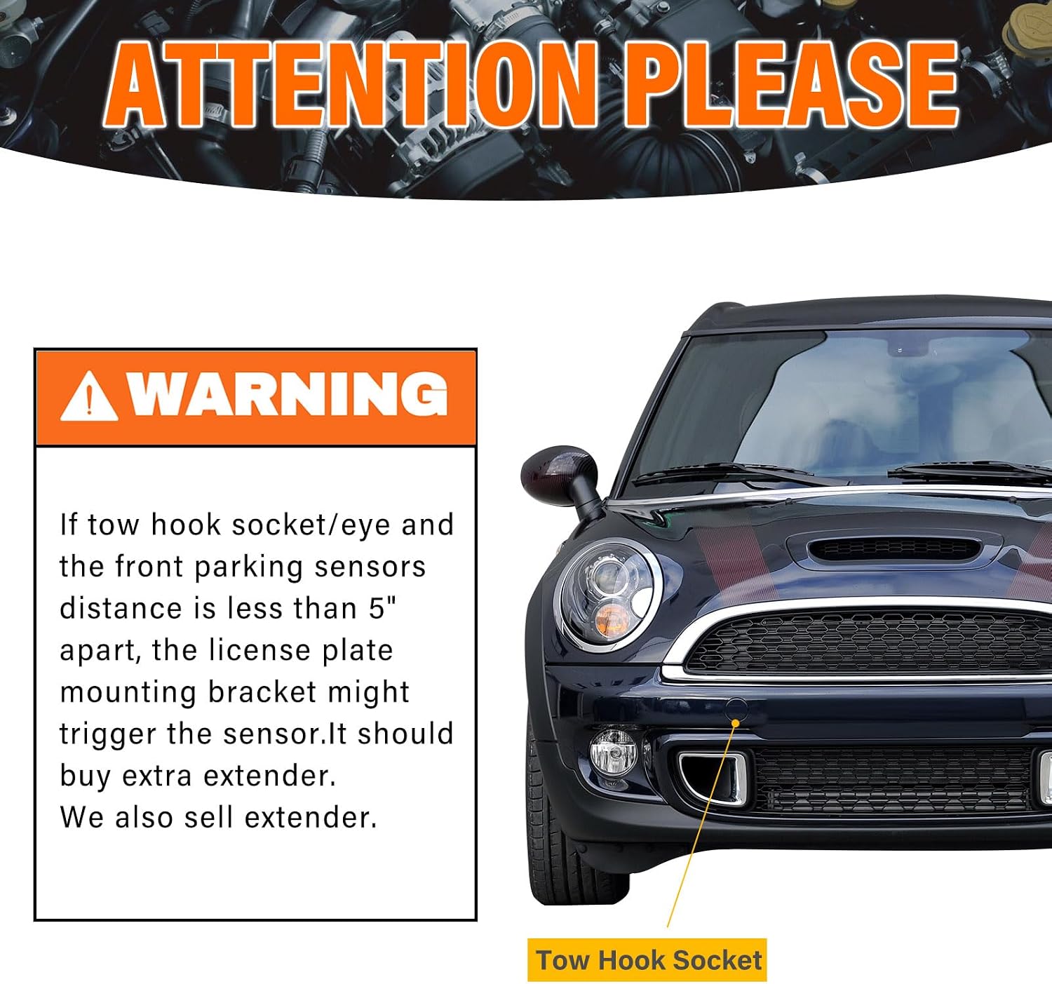 Tow Hook License Plate Bracket Fits Mini Cooper (F56) 2022-2024 image 4