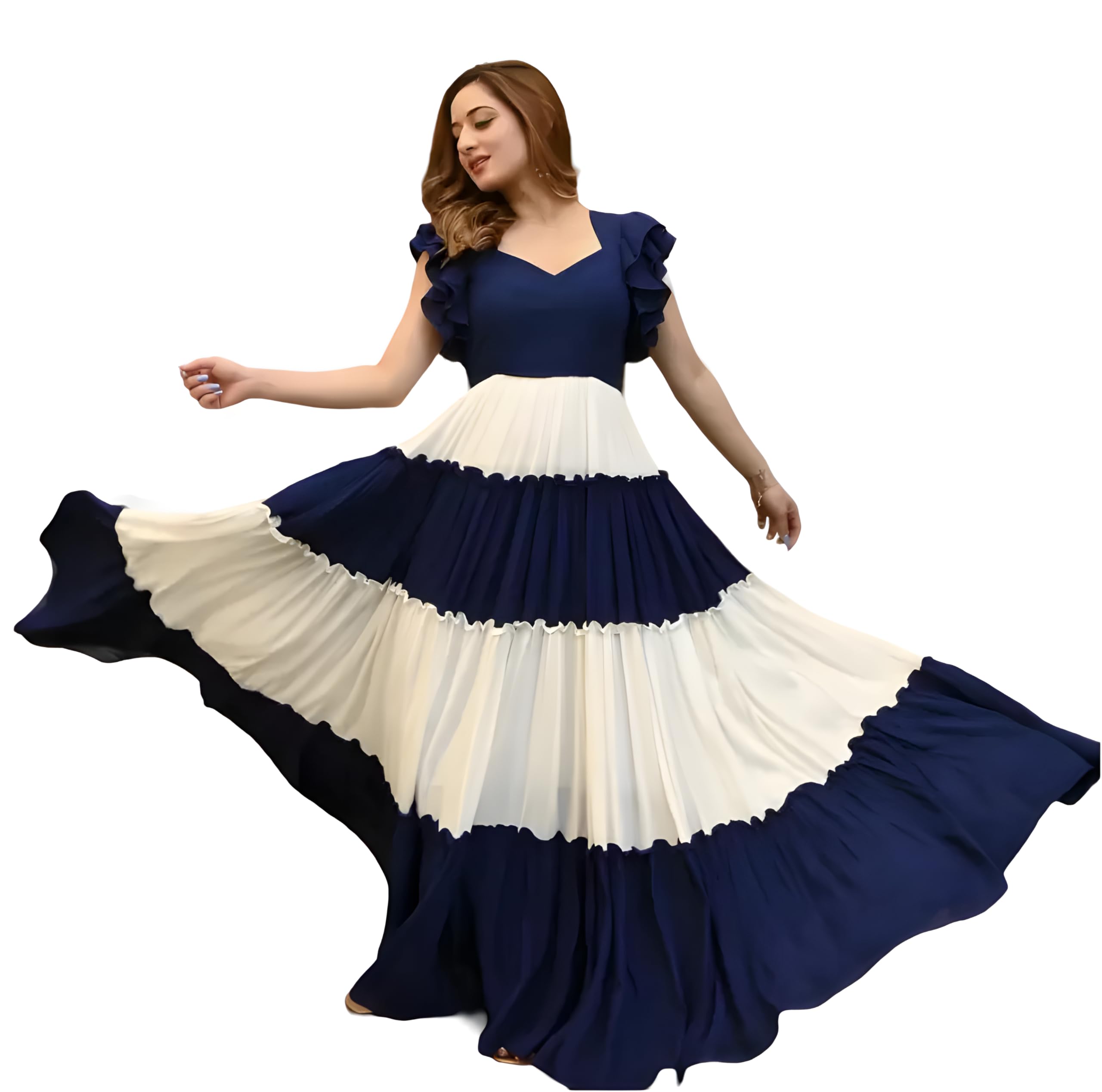 Women's Rayon Solid Dual Colored Ankle Length Anarakli Dress-image-48