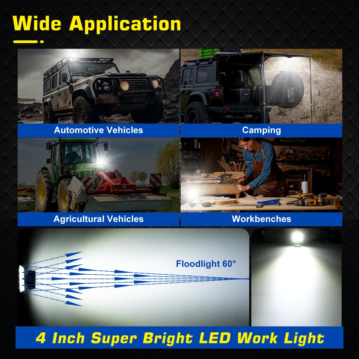 UCINNOVATE LED Boat Spotlight, 2 Way Power Clip on Super Bright Headlights Boat Spreader Square LED Pod 48W 12V Marine Lights for Kayak Bass Jon Fishing T-Top Deck Dock Truck Car Lights 4X4 SUV