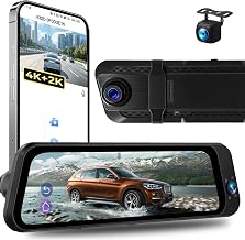 4K+2K Dual Mirror Dash Cam Front and Rear, 9.66 Inch FHD Car Camera Mirror Camera for Cars Car Camera with WiFi App Control Wide Angle Night Vision G-Sensor Loop Recording 24H Parking Monitoring