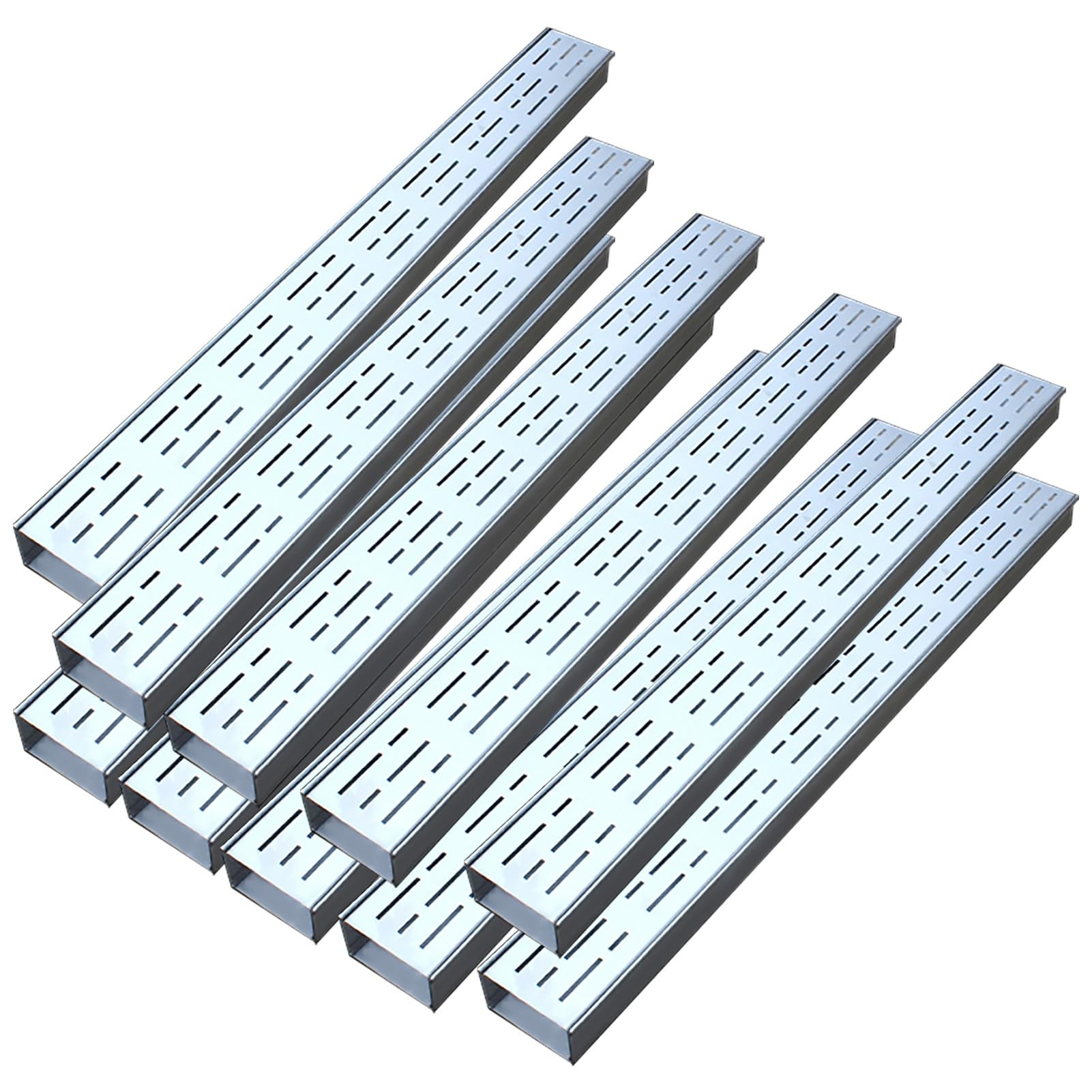 LWJSOCP Trench Drain Grate,4" Wide Outdoor Drain Grate - Metal Trench Cover for Driveways & Sidewalks, Shallow Channel Drain System, 10 pcs Silver Commercial Sewer Gully Kit