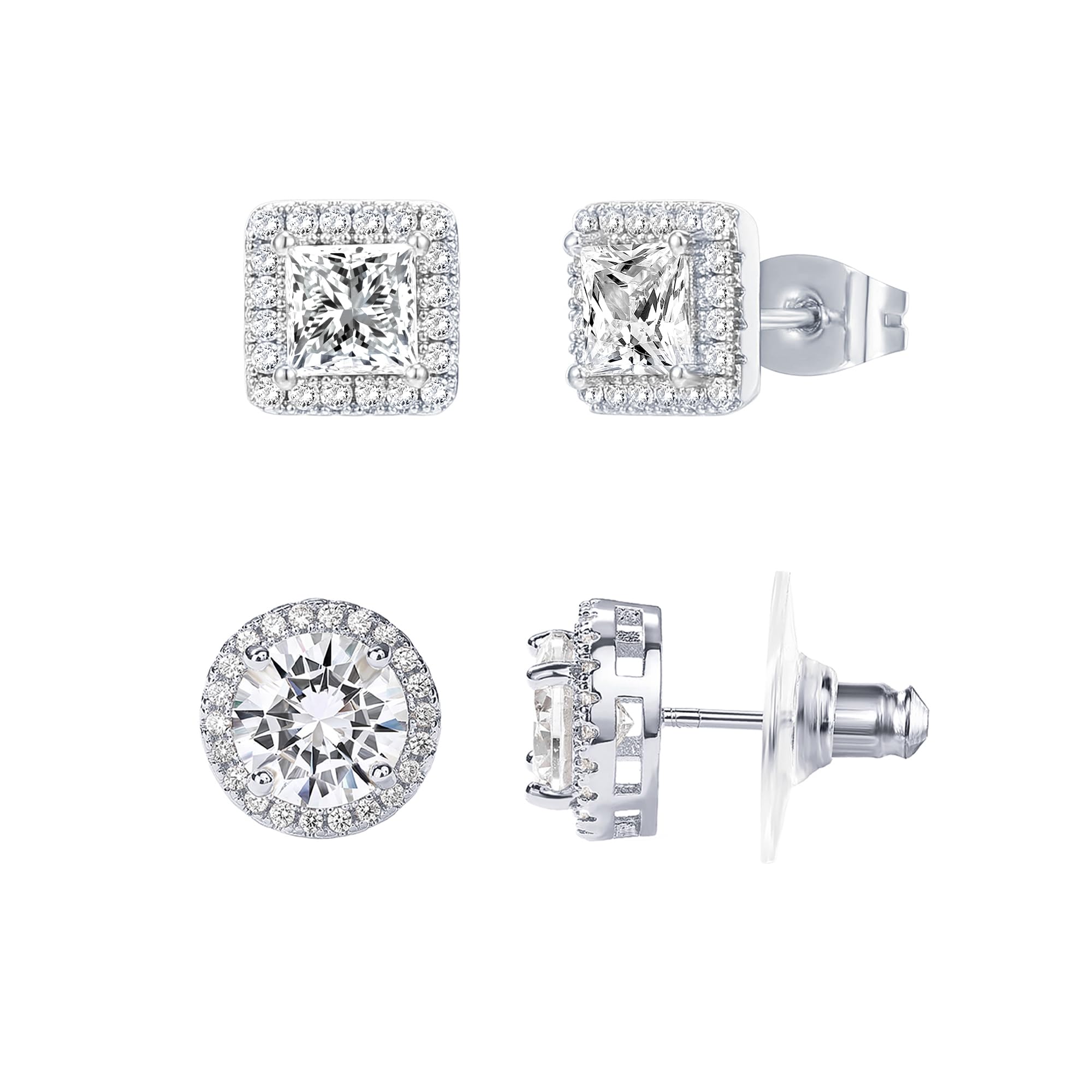 PAVOI Rhodium Flash Plated Butterfly Studs & Huggies Set, AAAAA Cubic Zirconia, 925 Sterling Silver Posts