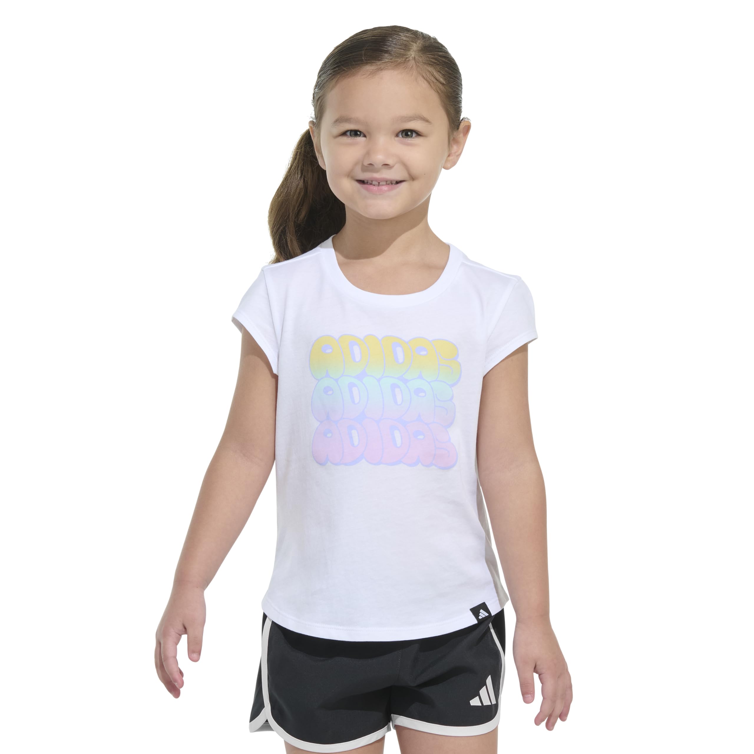 adidas cap Sleeve Graphic Tee Shirt Maglietta Maniche ad Ali Bambine e Ragazze (Pacco da 1)