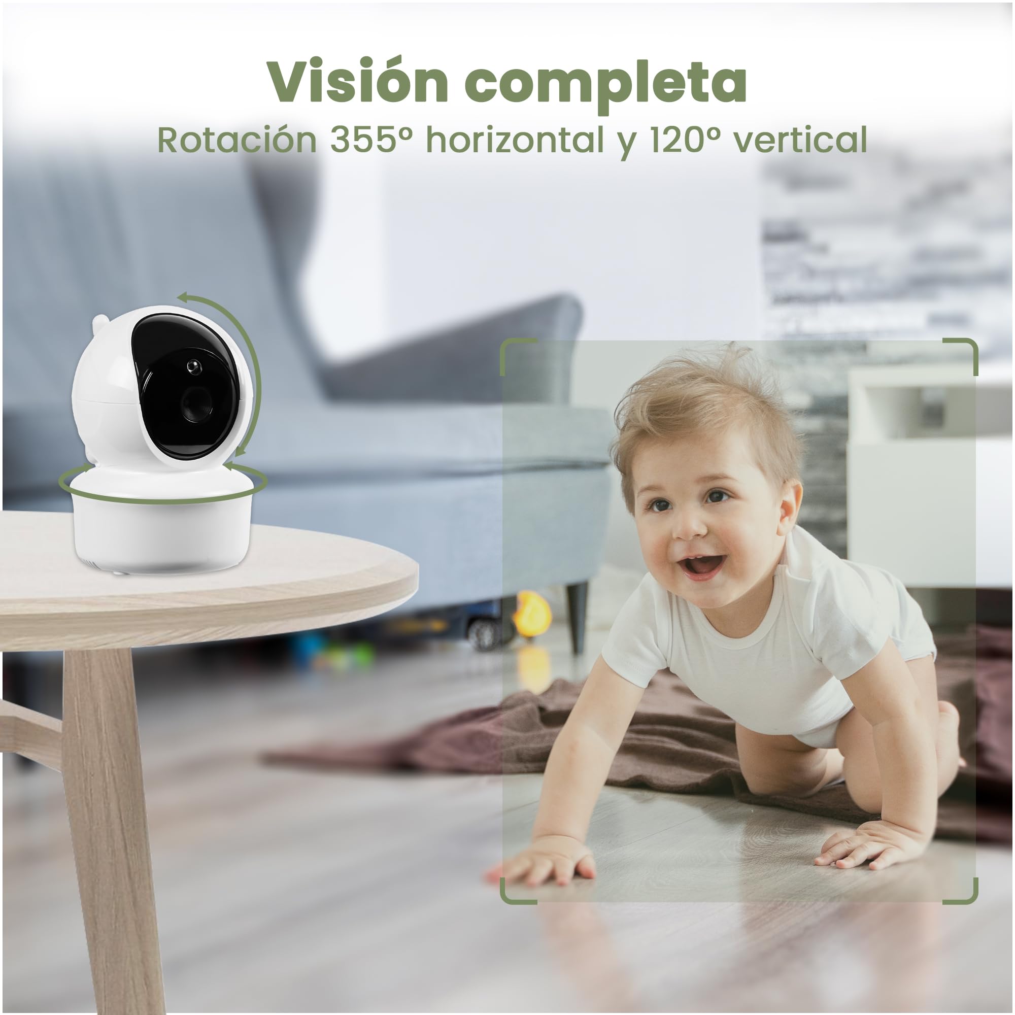 saaf Monitor de Bebé con Cámara y Pantalla de 5” – Cámara Giratoria y Orientable con Función Zoom – Función Hablar y Visión Nocturna – Brillo Ajustable – Soporte Flexible Incluido