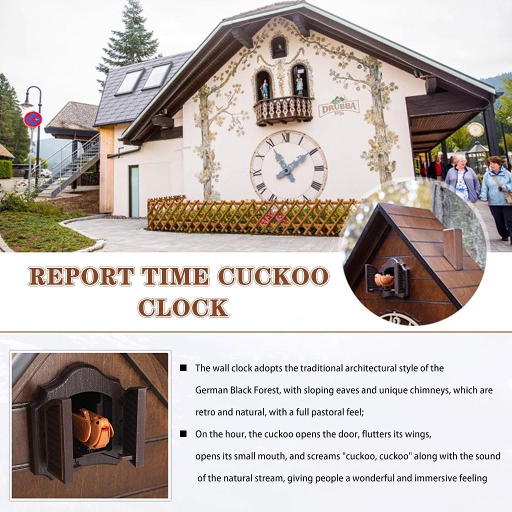 Cuckoo Clocks Solid Wood Hand Carved Cuckoo Clock, Simple Wall Clock for Boy/Girl Bedroom, Intelligent Time Silent Clock, Arabic Dial/Roman Dial (Color : Brown, Size : Roman Dial)