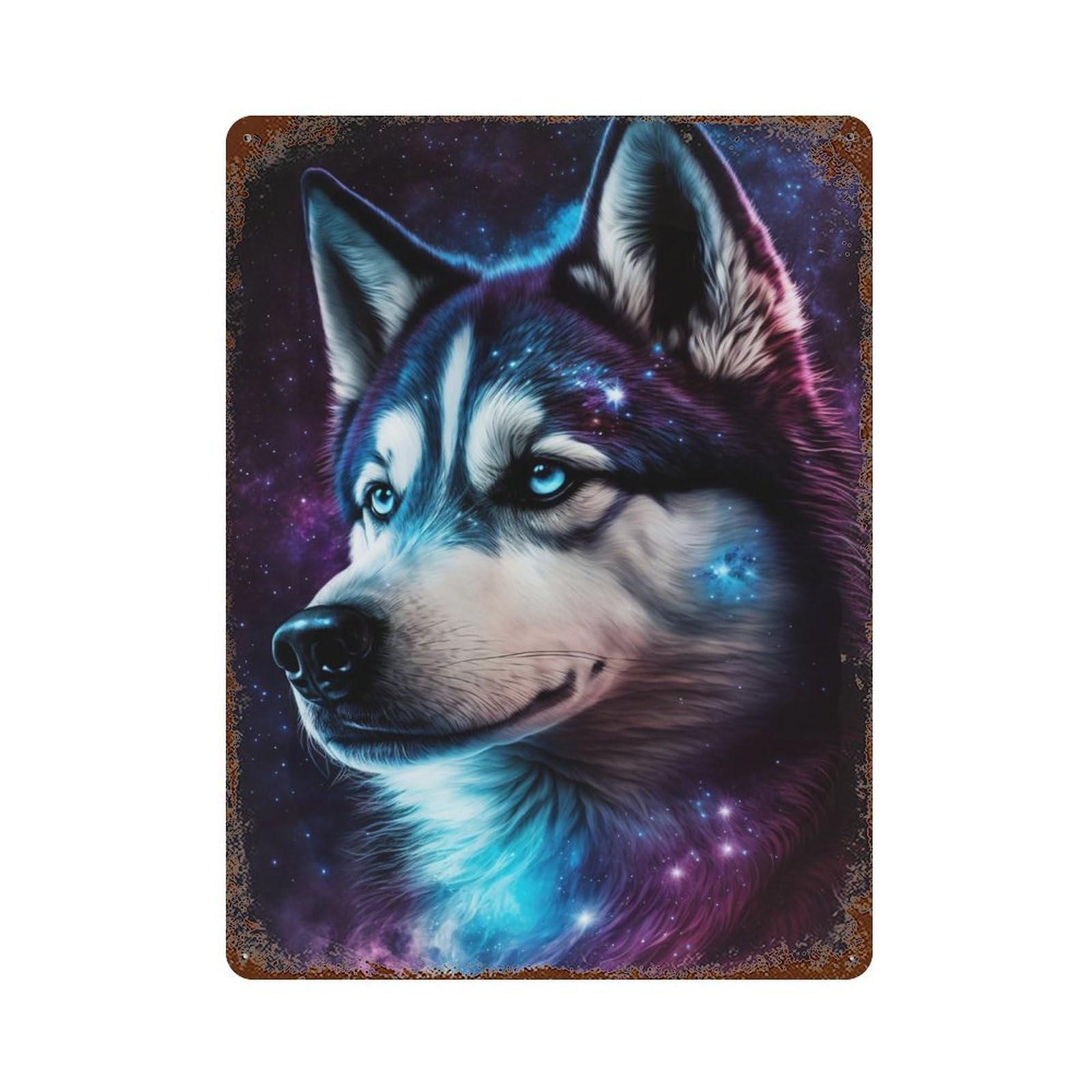 Galactic Husky Portrait-5 Distressed Metal Wall Sign 15.7"x11.8", Ideal for Cafe, Home Bar And Lounge Decor