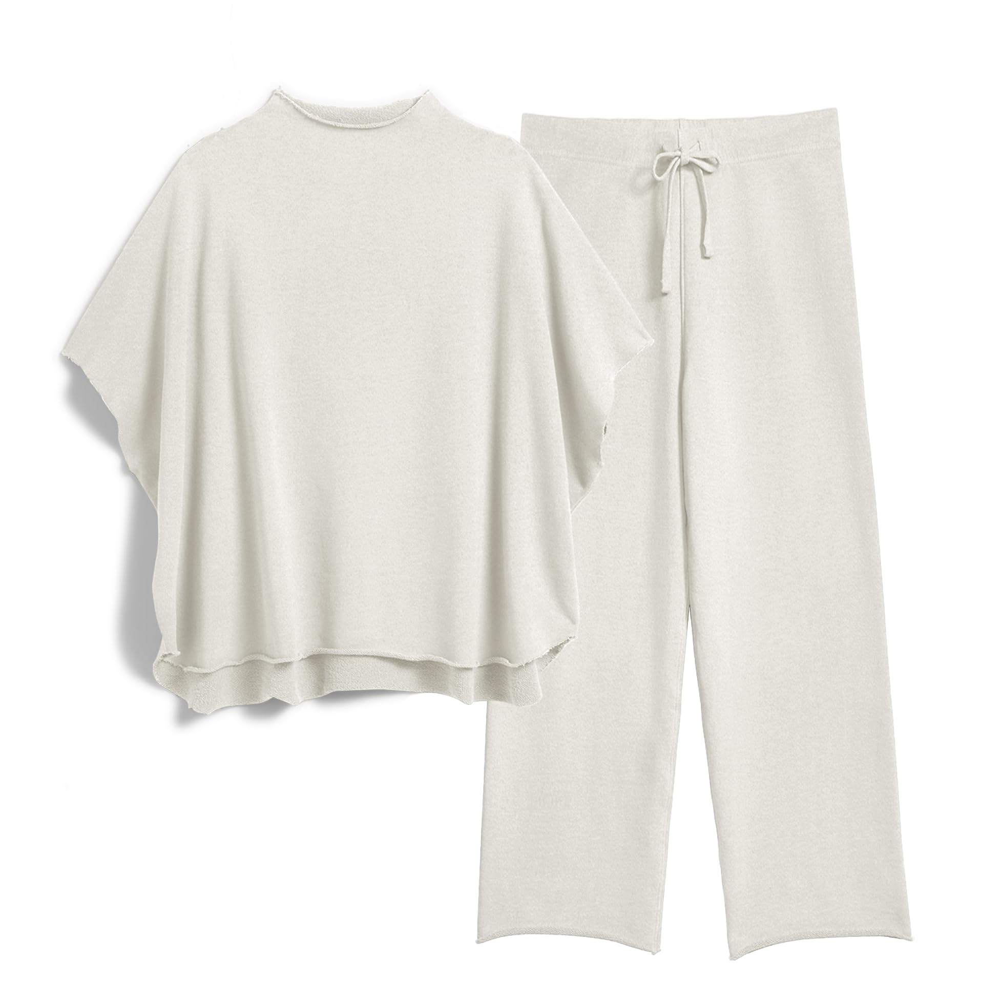 SeeLuNa Women's Two Piece Outfits 3/4 Batwing Sleeve Capelet Crew Neck Pullover Top Wide Leg Pants Lounge Set