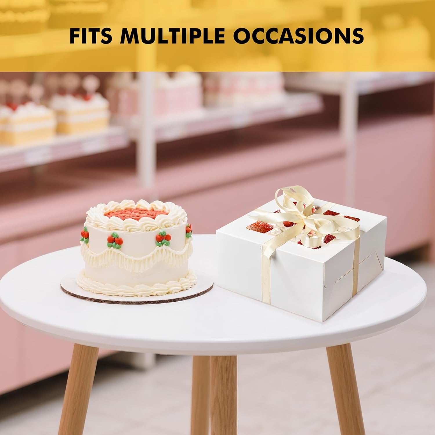 RACETOP 24pcs Cake Boxes with Window, 10x10x5 Inches White Bakery Boxes, Cookie Dessert Boxes, Pastry Box, Square Cardboard Cake Box for Cake, Birthday Party, Donuts, Wedding