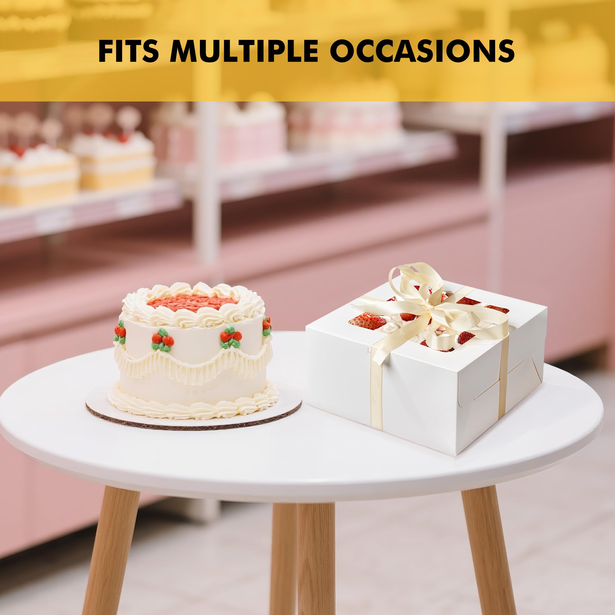 RACETOP 24 cajas para tartas con ventana, cajas de panadería blancas de 10 x 10 x 5 pulgadas, cajas de postre de galletas, caja de pastelería, caja cuadrada de cartón para pasteles, fiesta de