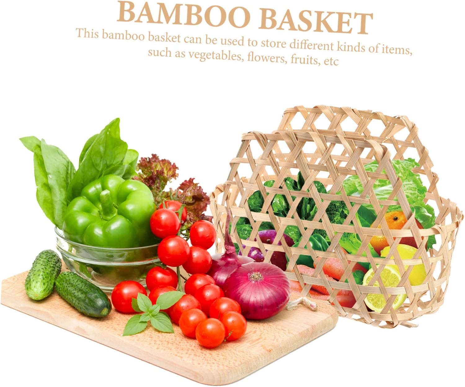 Holibanna 2pcs Handcrafted Bamboo Woven Storage Basket Set Handles Decorative Vegetable and Fruit Baskets for Home Organization image 5