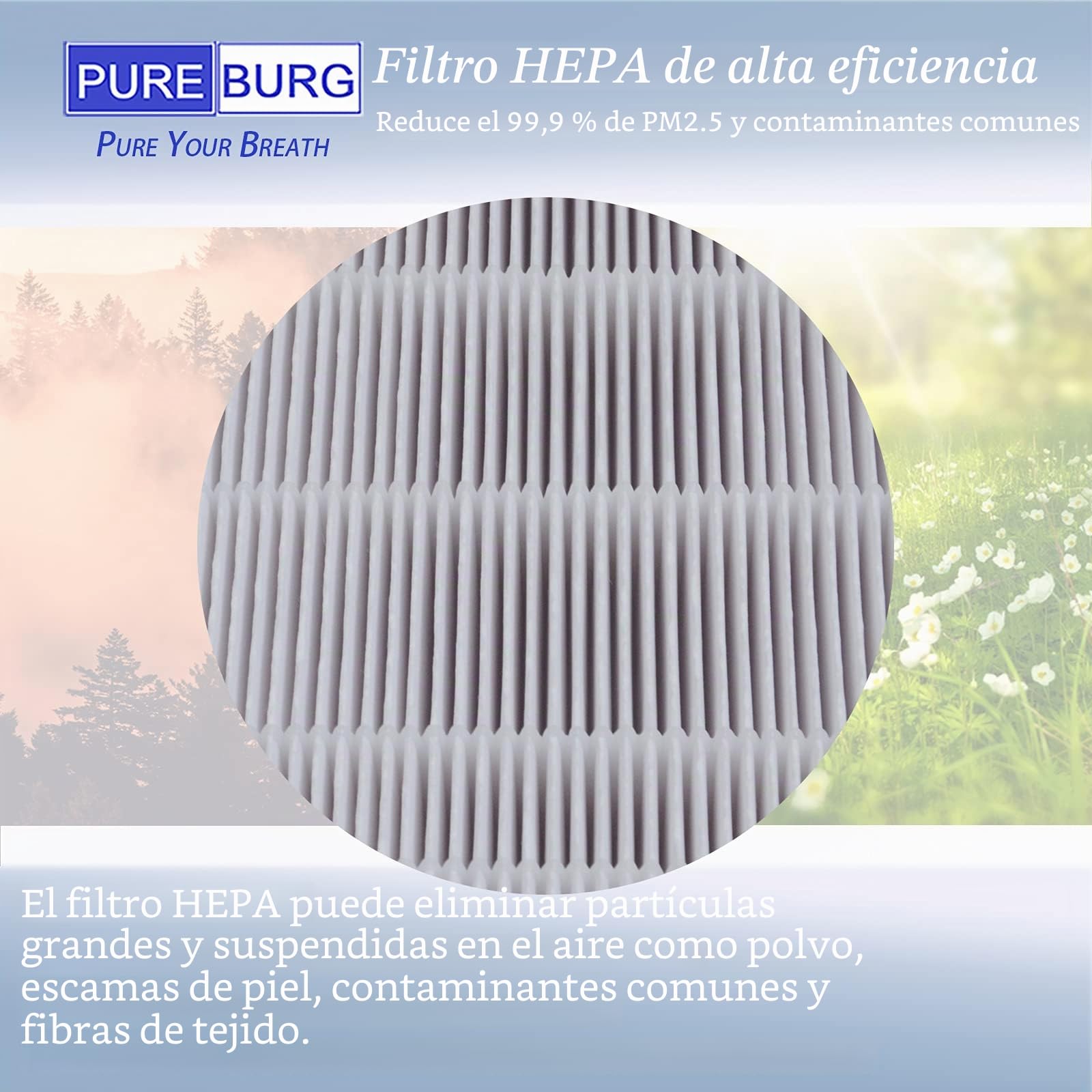 PUREBURG Paquete de 2 filtros de Aire HEPA 3 en 1 de Repuesto compatibles con el purificador de Aire LUBY HHA-50