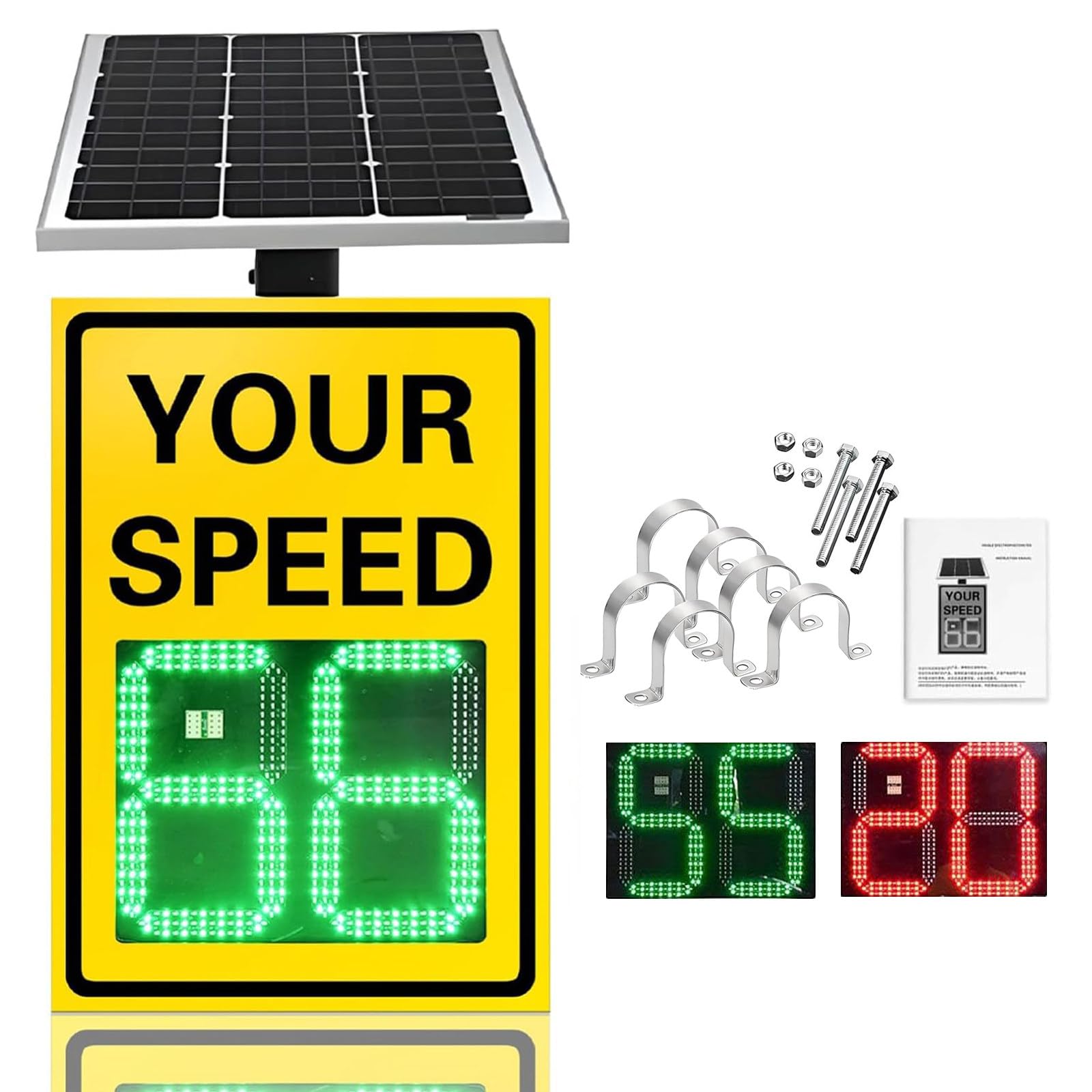 Señal de velocidad de radar solar, pantalla LED de advertencia de tráfico con control remoto, detector de velocidad de 1 a 199 mph para seguridad vial, señal de retroalimentación de límite de