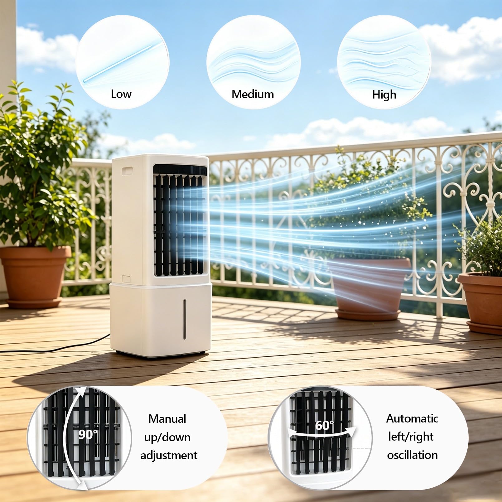 Condizionatore Evaporativo Portatile Senza Tubo 11 L, Raffreddatore d’Aria 3 velocità con telecomando, Ventilatore aria fredda con ghiaccio e umidificatore per domestico, ufficio, camera da letto