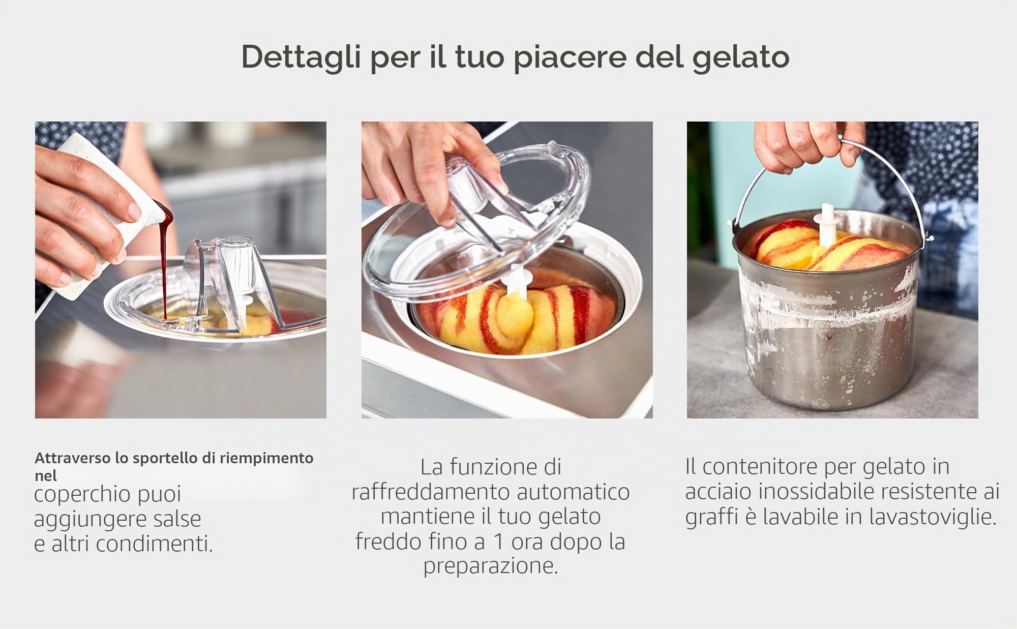 SPRINGLANE Gelatiera e yogurtiera Elisa con compressore autoraffreddante (Argento/Contenitore bianco, 180W)