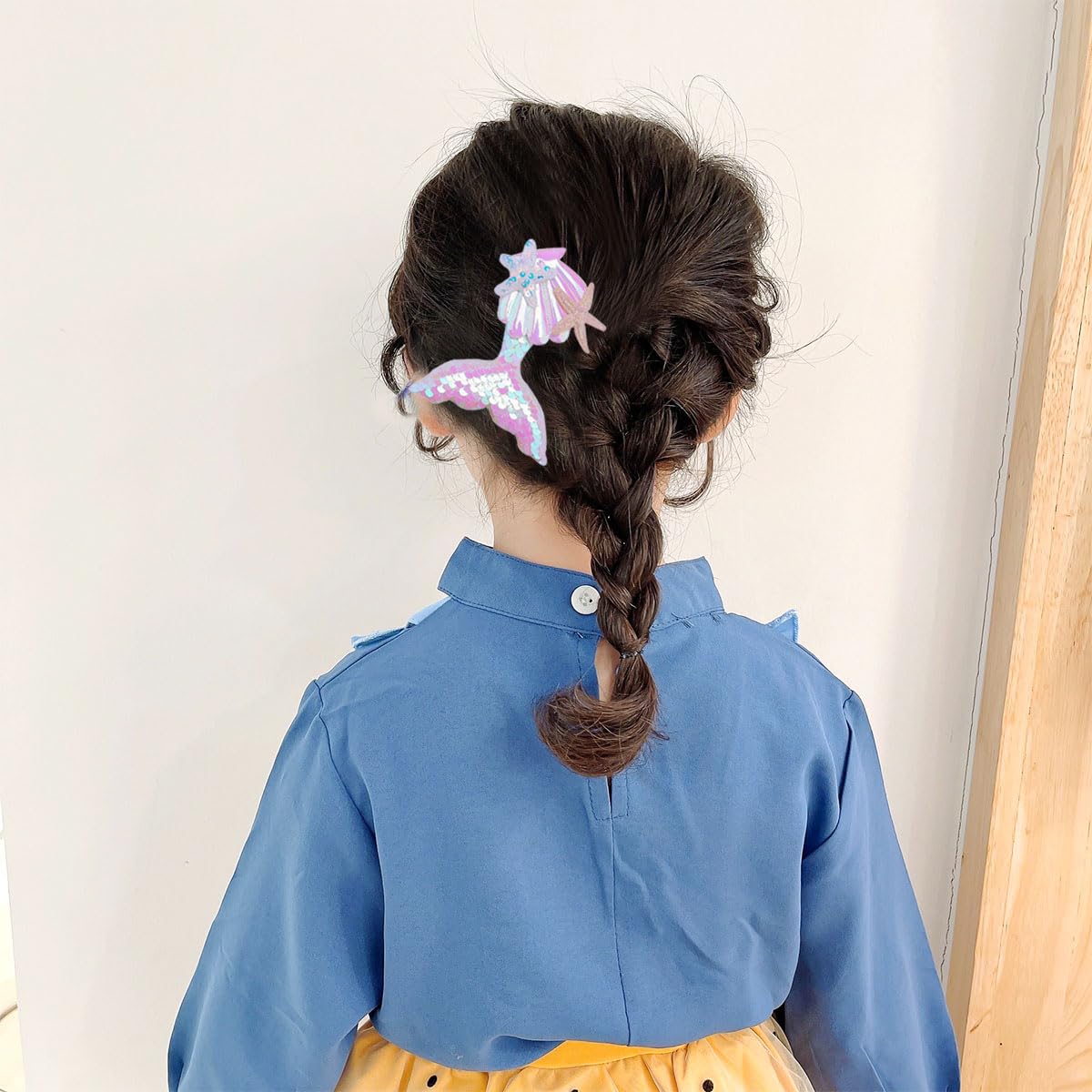 6 pinzas para el pelo de sirena para niñas, lentejuelas aurora, cola de pez, horquilla de lentejuelas de estrella de mar, accesorios para el cabello multicolor brillante para niñas pequeñas, niños y 7