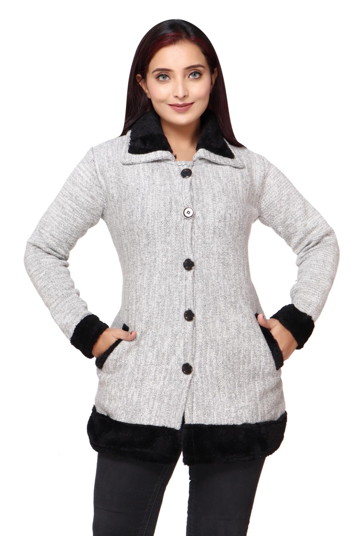 wool 4u Women Winter WEAR Full Sleeve Woolen Hair Fur Long Cardigan for Women Girls-picture-17