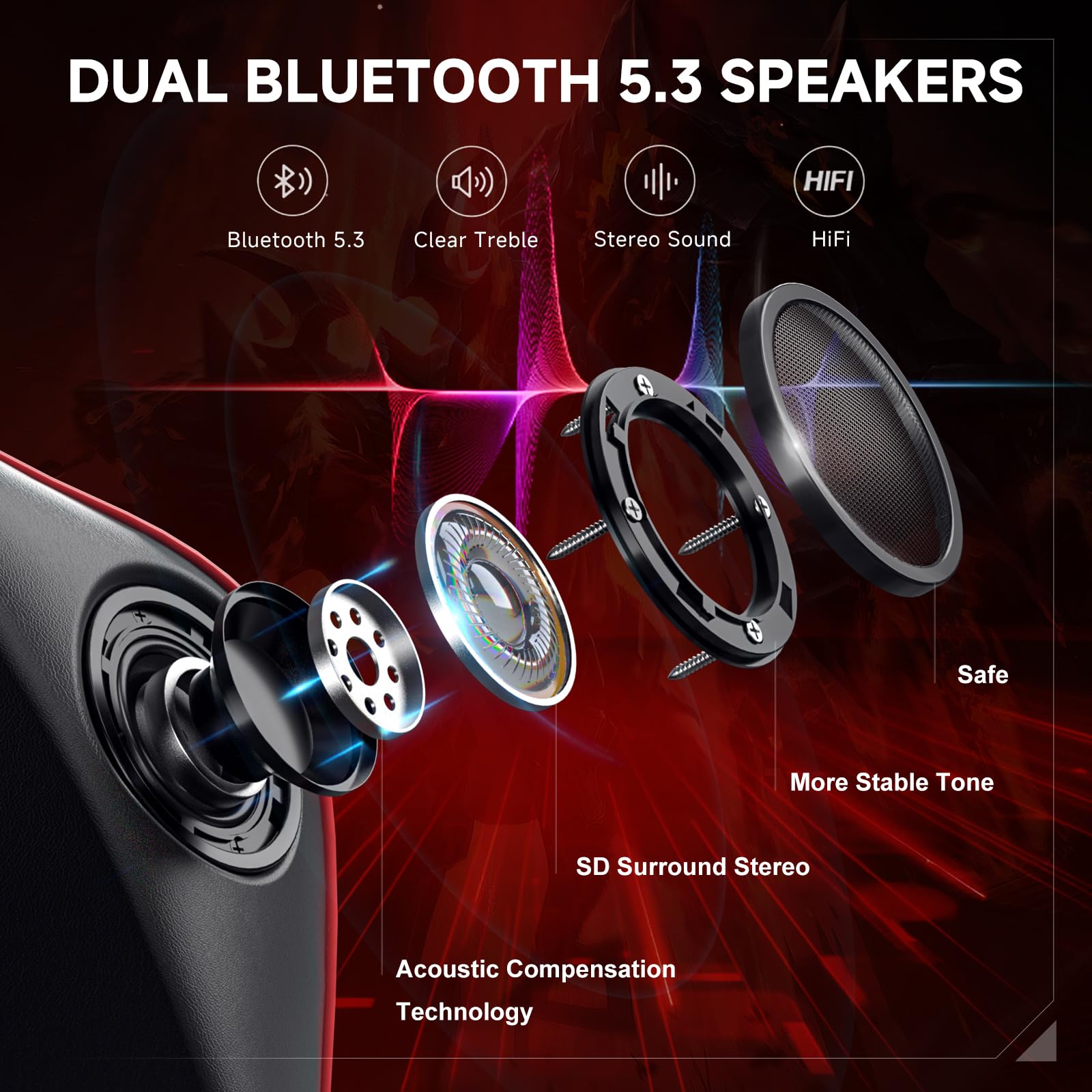 GTPLAYER Sedia da gioco con altoparlanti Bluetooth, schienale e altezza regolabili, braccioli 3D, poggiapiedi, sedia ergonomica per computer per giocatori (rosso mattone)
