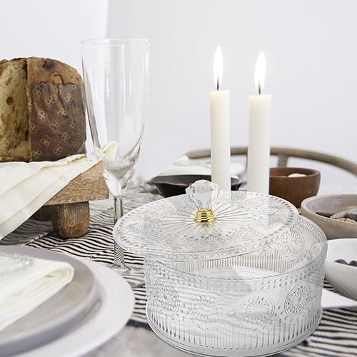 Miniatura 5 de HOMSFOU Tarro de caramelo cubierto de vidrio en relieve, caja de baratija transparente, plato de joyería, tarros de boticario, cajas de recuerdo con