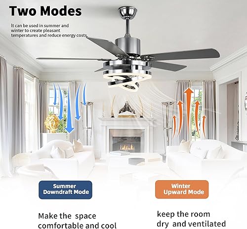 Miniatura 4 de Ventilador de techo de 52 pulgadas con luces y control remoto, 6 velocidades de viento, 3 opciones de color, ventilador de techo moderno para sala