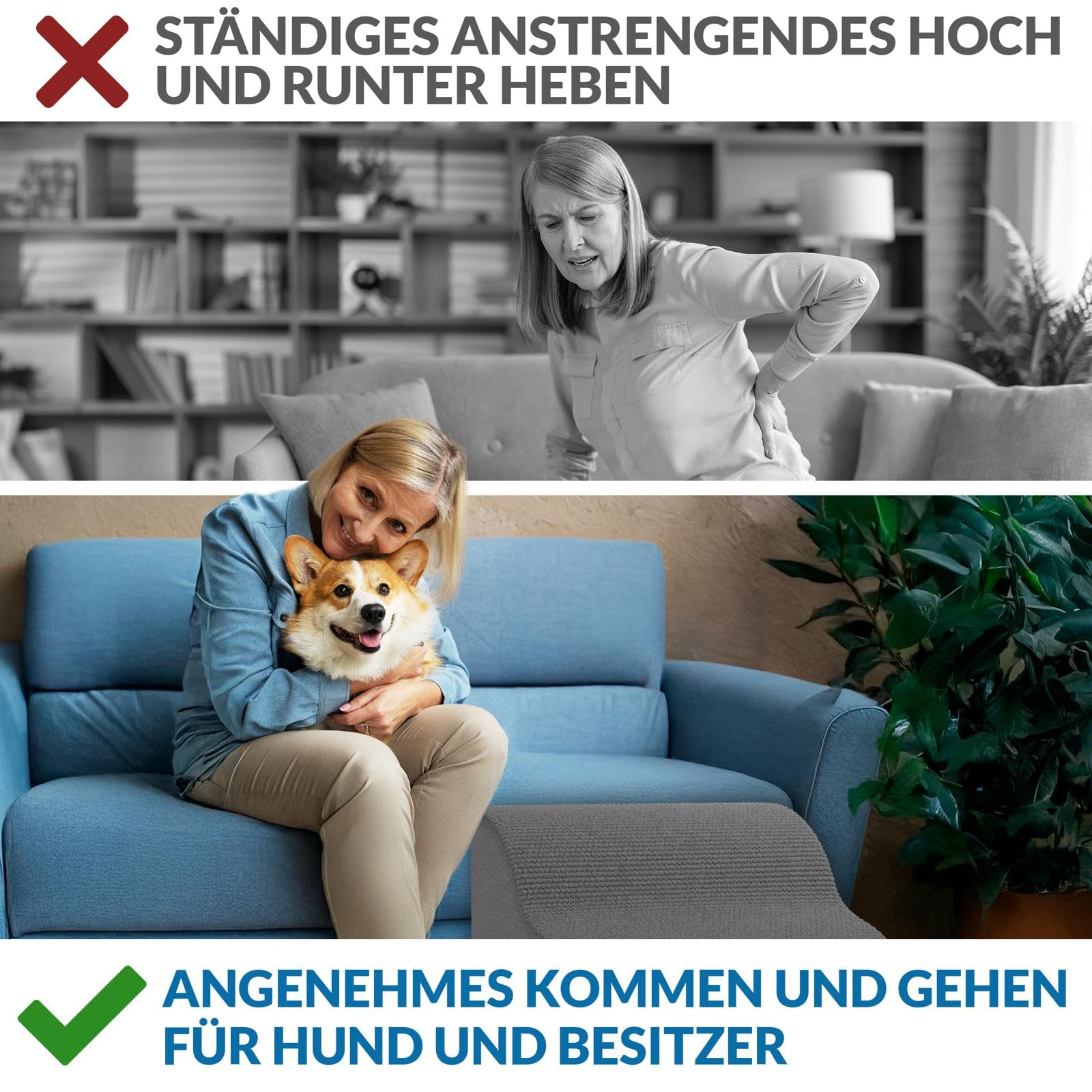 Hundetreppe 3 Stufen, 40 cm hoch, Hochdichter Schwamm Haustiertreppe Hundetreppe für kleine Hunde, rutschfest Tragbar Hunderampe Katzentreppe mit Waschbar Plüschbezug für Sofa Betten