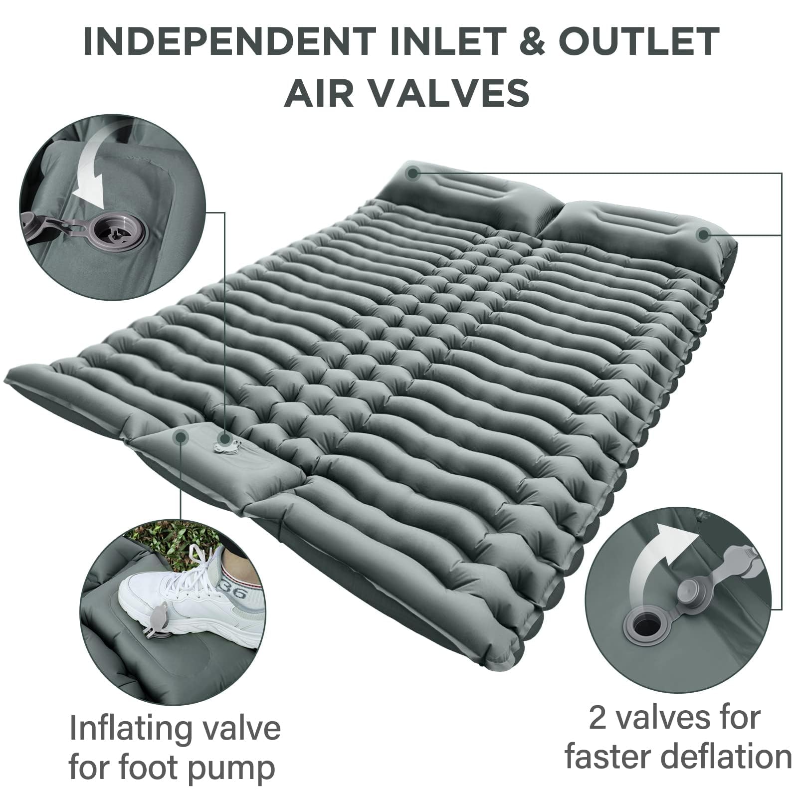 Matelas De Couchage Double Yuzonc 10.2 Cm - Auto-gonflant Avec Pompe à Pied - Pour 2 Personnes - Camping, Randonnée
