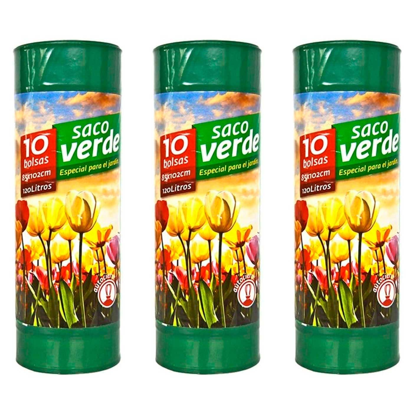 Acan Tradineur - 3 Rollos de 10 Bolsas de Basura, plástico, 3 Capas, Resistentes y antigoteo, autocierre, reciclables, Sacos Especial jardín (Verde - 120 litros - 85 x 102 cm - Total 30 uds)