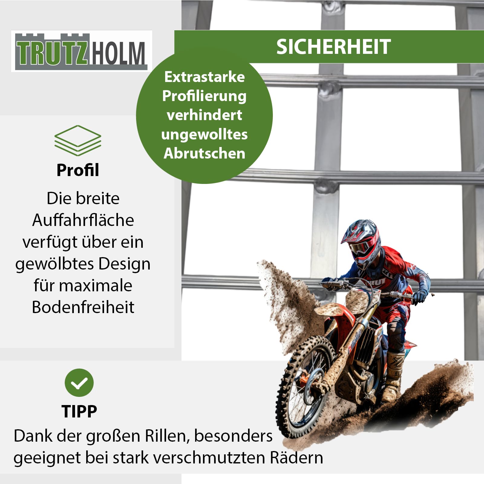 TRUTZHOLM Auffahrrampe klappbar 305 cm Traglast 272 kg Aluminium | Verladerampe für Motorrad Roller leichte Cruiser inkl. Spanngurt