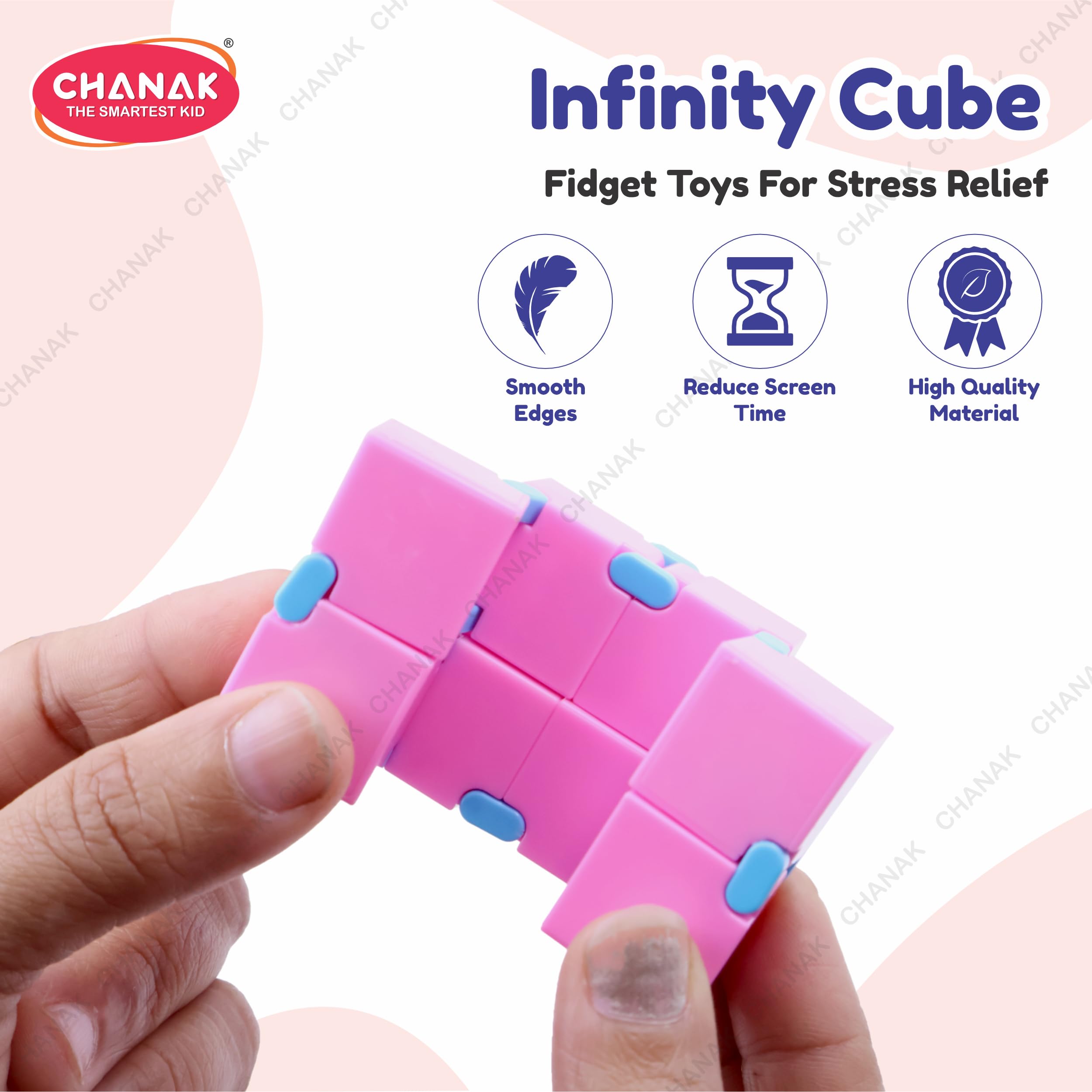 Chanak Infinity Cube Fidget Toy Stress Relieving Fidgeting Game for Kids and Adults, Durable ABS Plastic Safe Material Sensory Toys, Unique Gadget for Anxiety Relief Easy to Carry, Above 3+ Age (Pink) 3