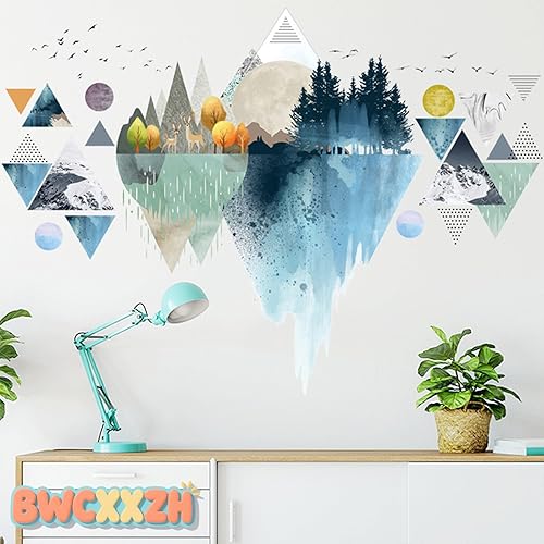 Miniatura 8 de Adhesivos geométricos nórdicos para pared, removibles, de montaña, reflejos, murales, despegar y pegar, calcomanías de arte de pared 3D, murales