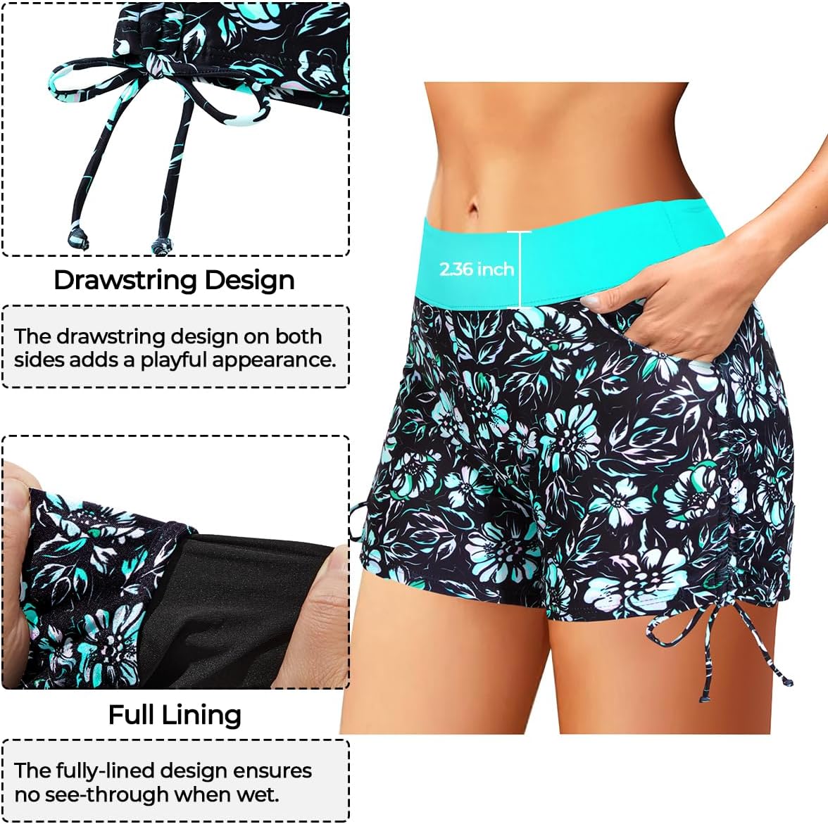 Womens Tankini Swimsuits with Shorts - 2 Piece Tummy Control Bathing Suit V-Wire Drawstring Swimwear with Pockets 2026 - Image 5