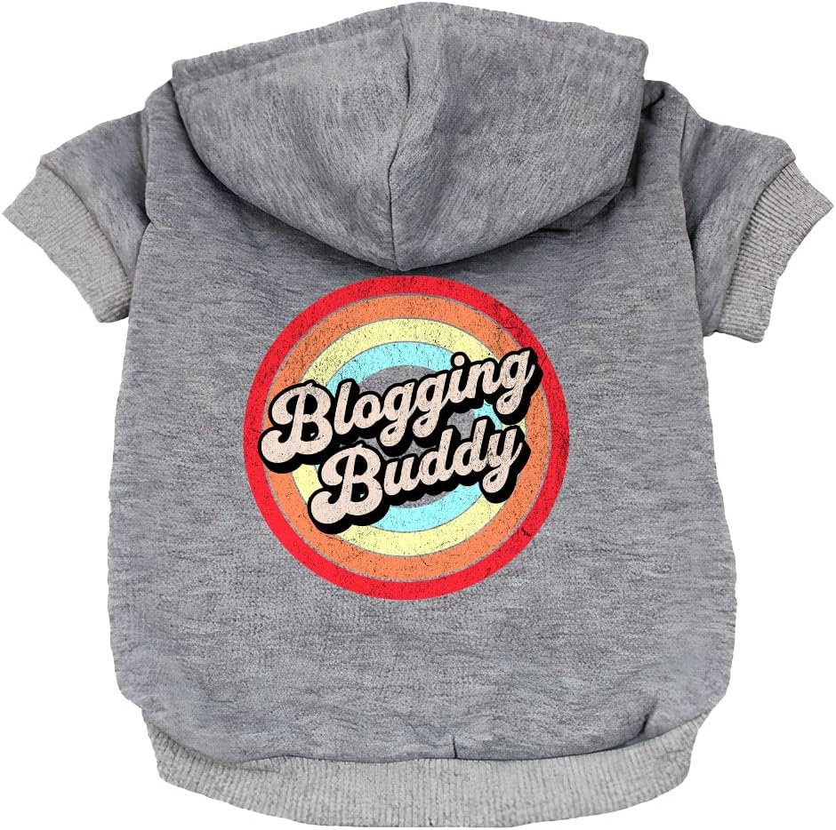 Blog Buddy Dog Hoodie - Dog Quotes - Retro Design - Gray, L