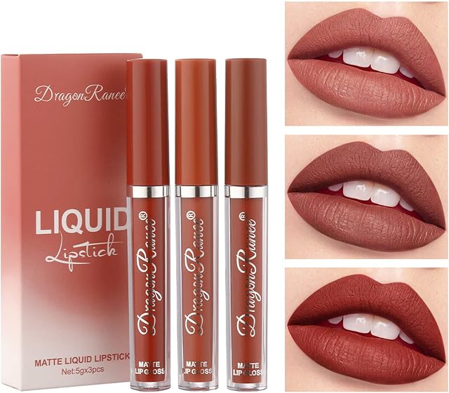 Matt Lipsticks Long Lasting,3Pcs Non Stick Cup Velvet Liquid Lipsticks Lip Gloss Waterproof Lipstick,Cosmetics Make Up Gifts Full-Coverage Lip Color Lipsticks,Lipstick Sets for Women (#A)