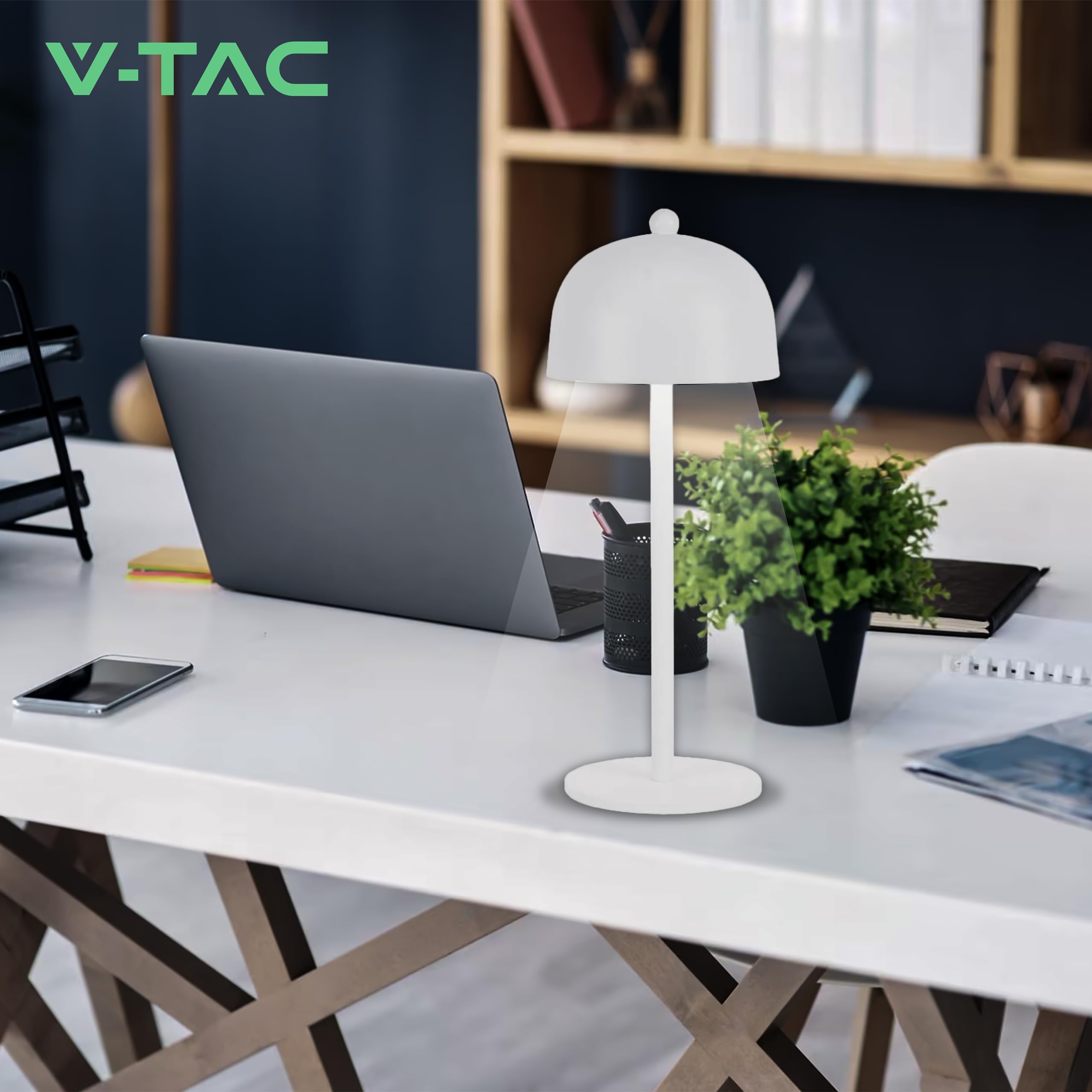 V-TAC Lampada da Tavolo senza Fili LED Dimmerabile in Metallo – Lampada Binaca Wireless per Uso Interno da Casa o Ristorante – Design Elegante – Luce Calda, Fredda, Naturale 3 in 1
