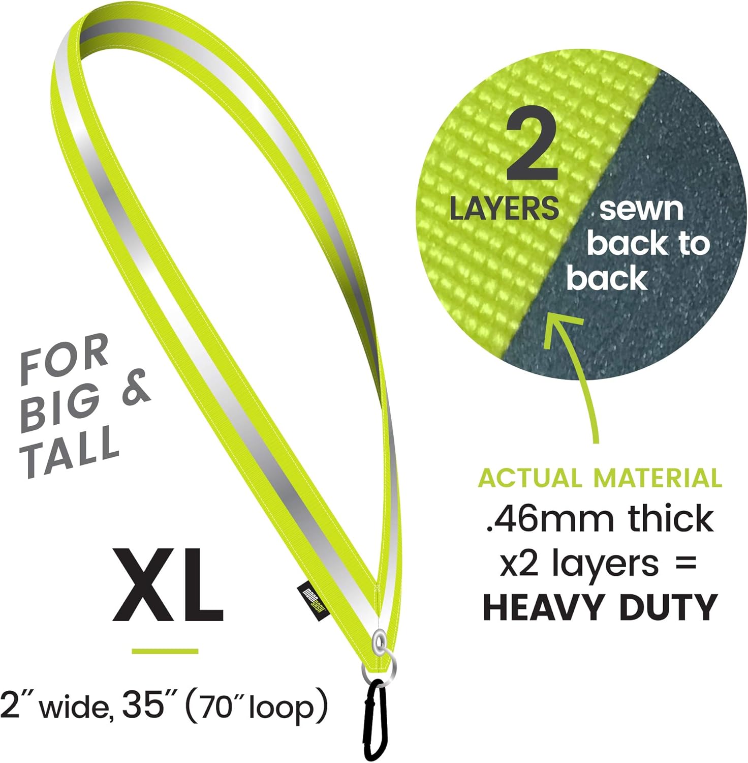 MOONSASH XL - Made in USA > Reflective Gear for Big/Tall Walkers > Reversible, Durable, Practical & Stylish Reflective Sash for Men, Women, Kids > in Neon Yellow or Midnight Black > Be SEEN!