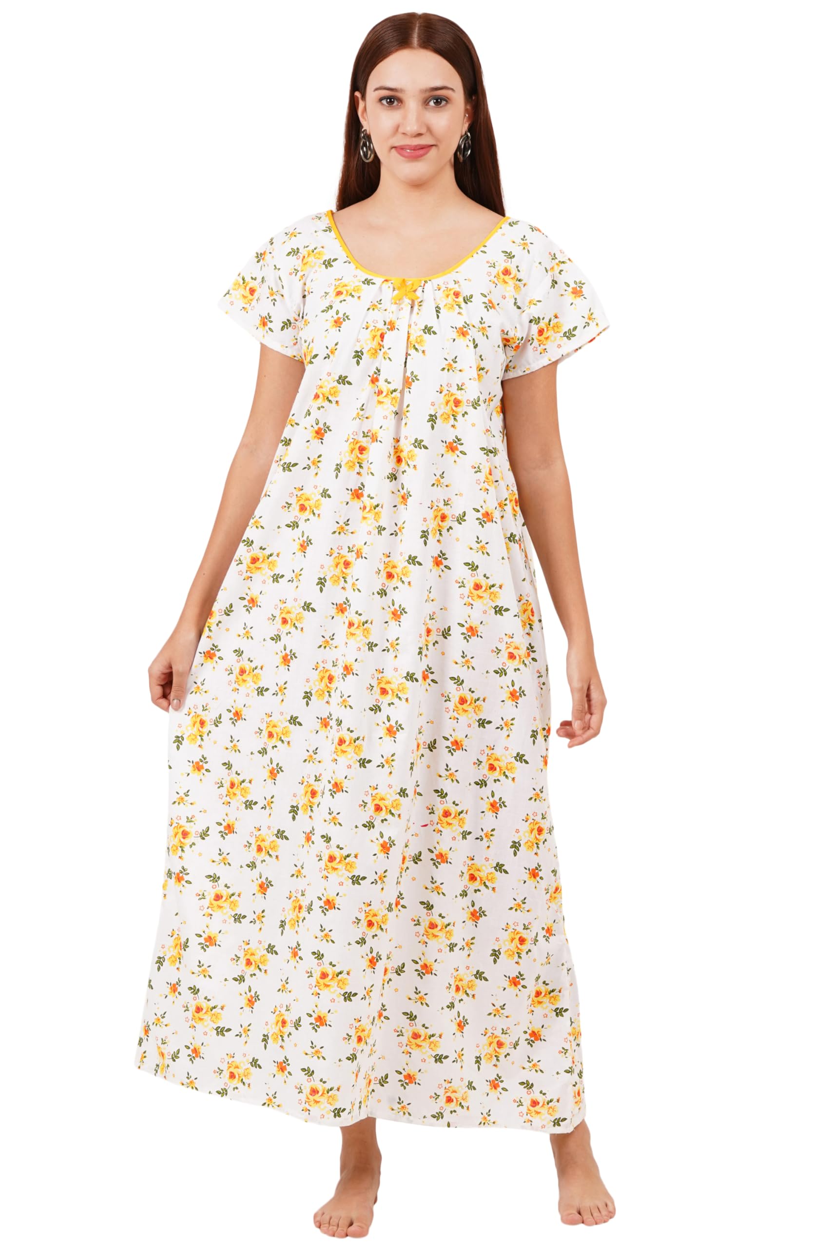breezly Woman's Pure Cotton Floral Nighty Nightdress Yellow-picture-44