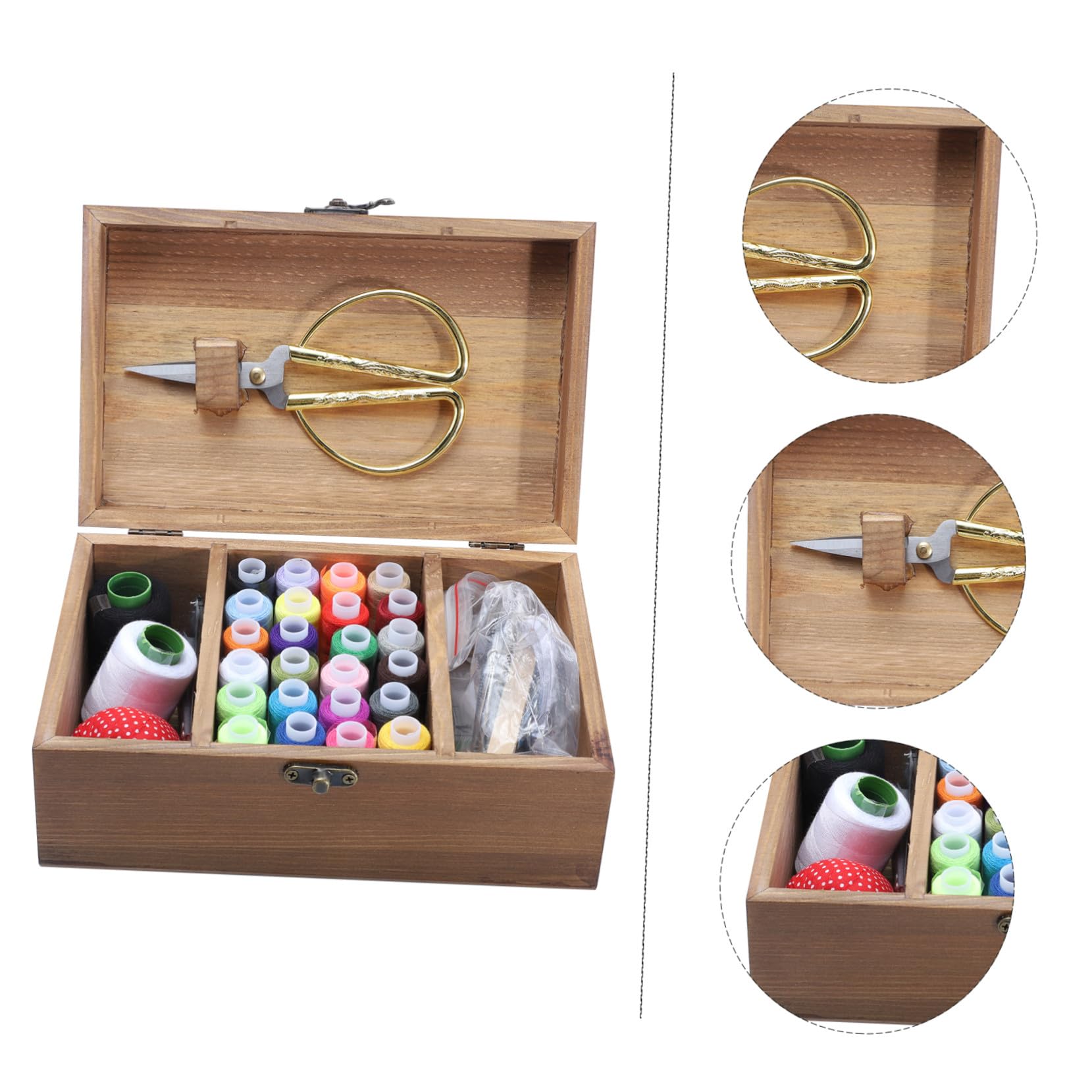 PLAFOPE Caja de Madera Vintage para Costura Gran Capacidad, Almacenamiento Ecológico para Agujas, Hilos y Tijeras en Kit de Costura DIY
