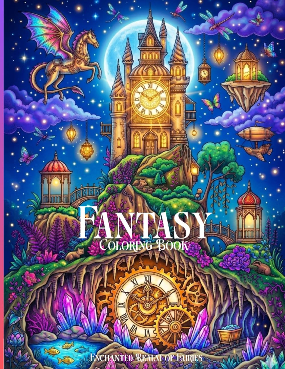 Fantasy Coloring Book for Adults and Teens: Enchanted Realms of Magical Creatures, Fairies, Gnomes, Dragons, Animals, Fantasy Homes and Castles for Mindfulness and Hours of Relaxation